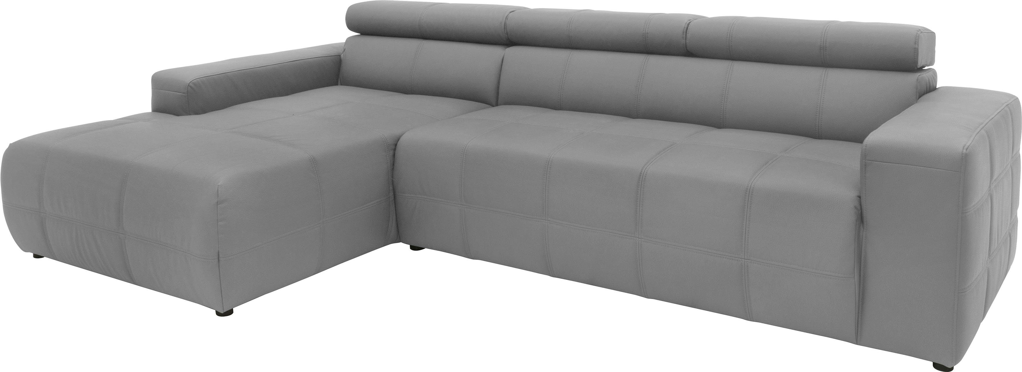 DOMO collection Hoekbank Brandon grote uitvoering B/D/H: 289/177/80 cm, ook in leer en cord met hoofdsteunverstelling, optionele zitdiepteverstelling, l-vormig