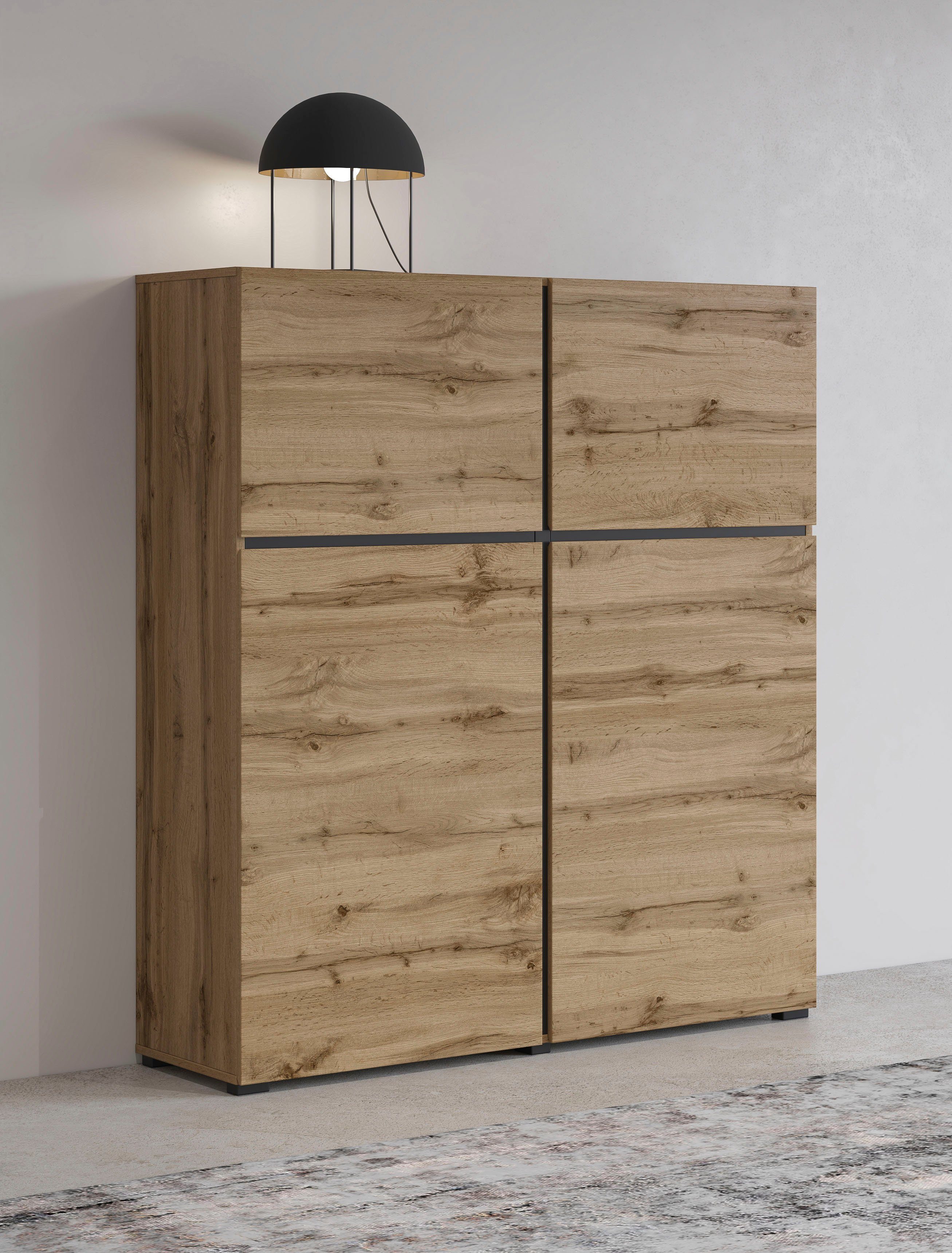 INOSIGN Highboard Cross, moderne greeploze hoge kast met 4 deuren,kast met deur Hoge kast, hoogte 139 cm met veel bergruimte, planken verstelbaar