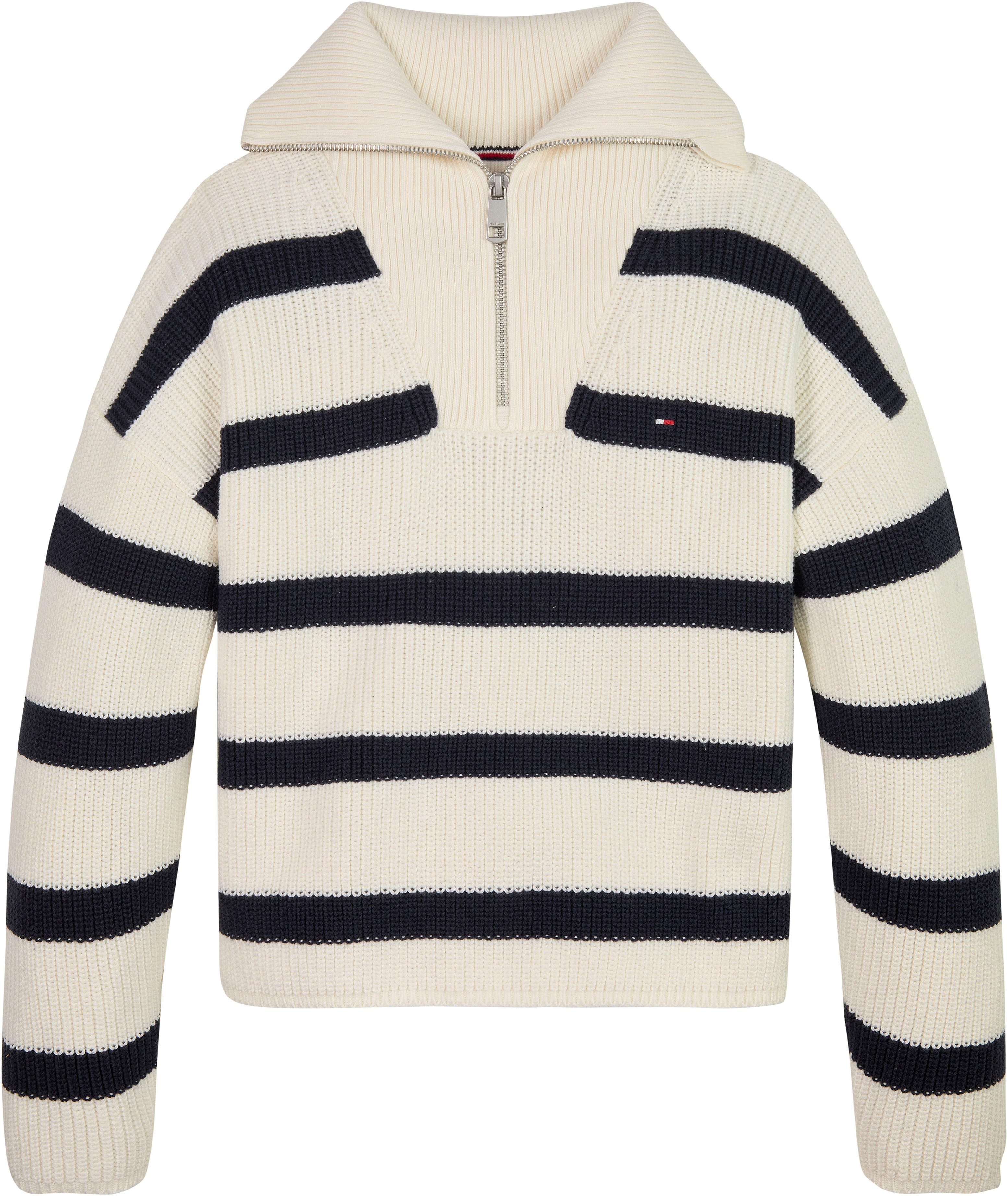 Tommy Hilfiger Schipperstrui STRIPE HALF ZIP SWEATER Kinderen tot 16 jaar met logo-opdruk