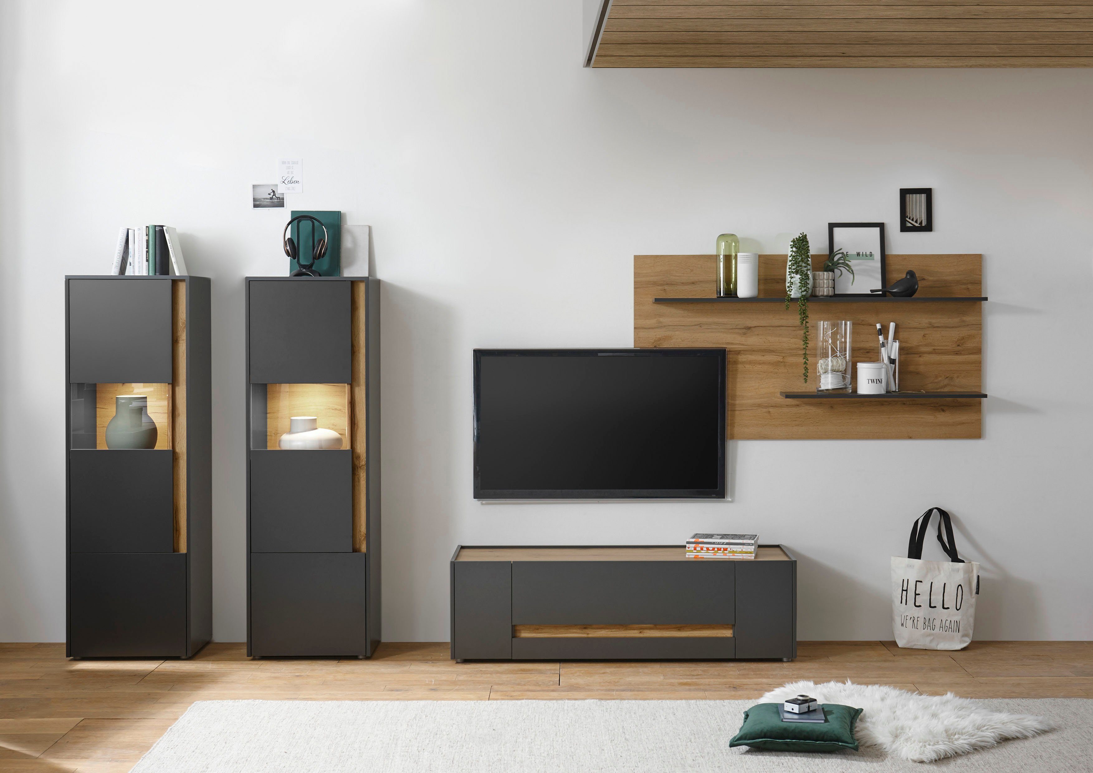 INOSIGN Wandmeubel City/Giron Breedte ca. 340 cm (set, 4-delig) tv-wandmeubels grijs