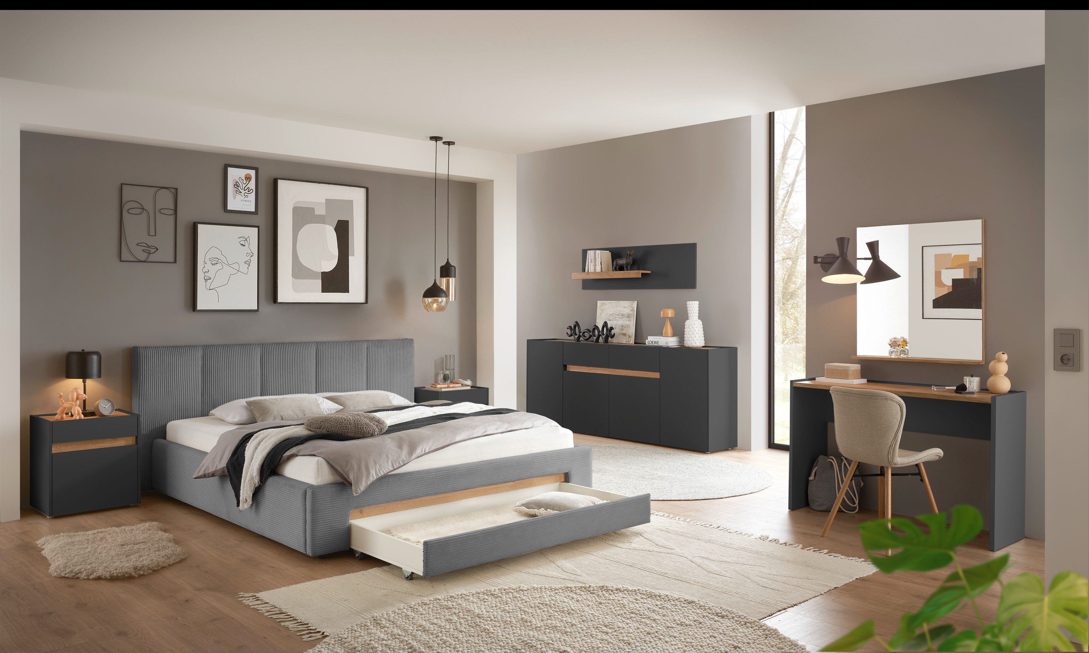 INOSIGN Gestoffeerd bed CiTY/GiRON, bedframe met bedlade, gestoffeerd opbergbed met hondenbed of opberglade, bekleding van corduroy of linnenlook