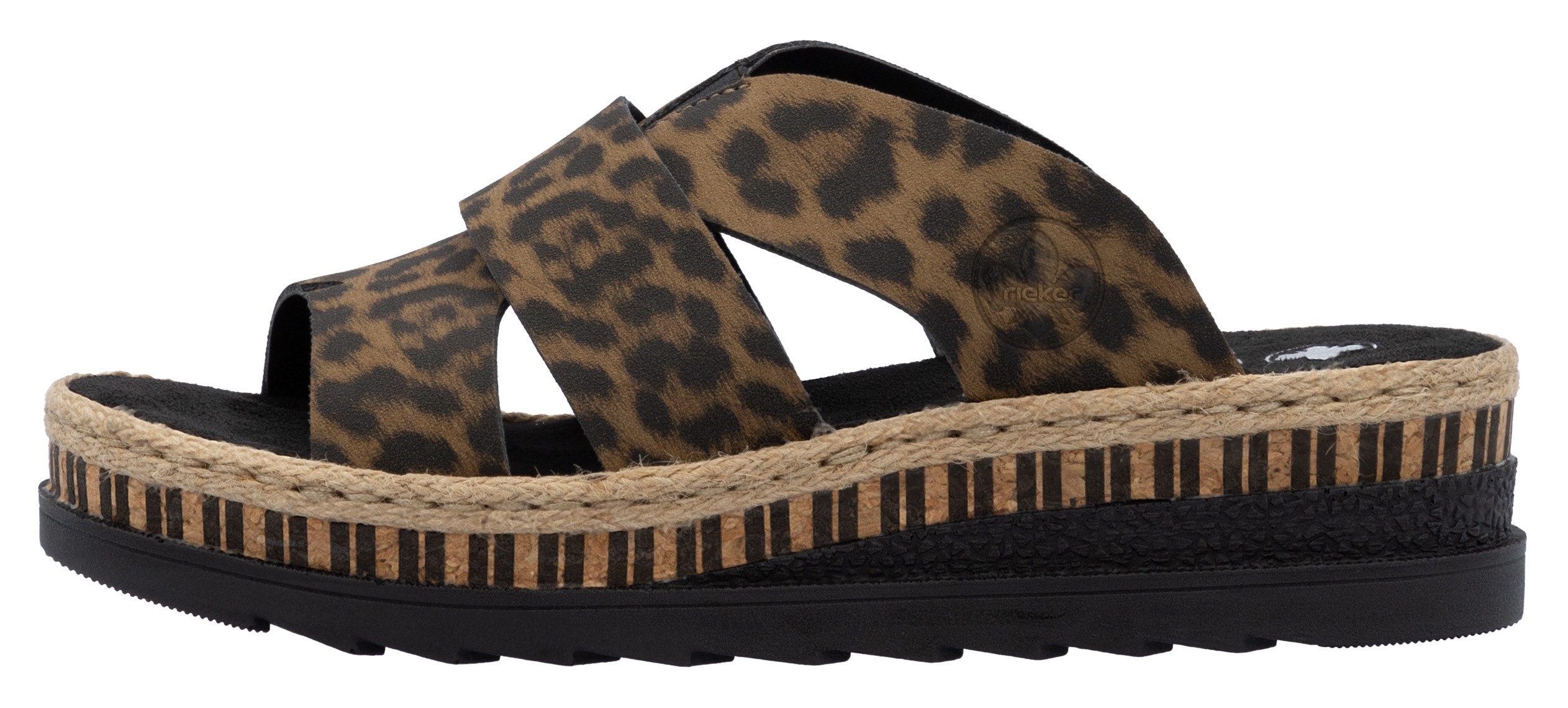 Rieker Slippers , sleehak, zomerschoen, slippers met jute omlijsting