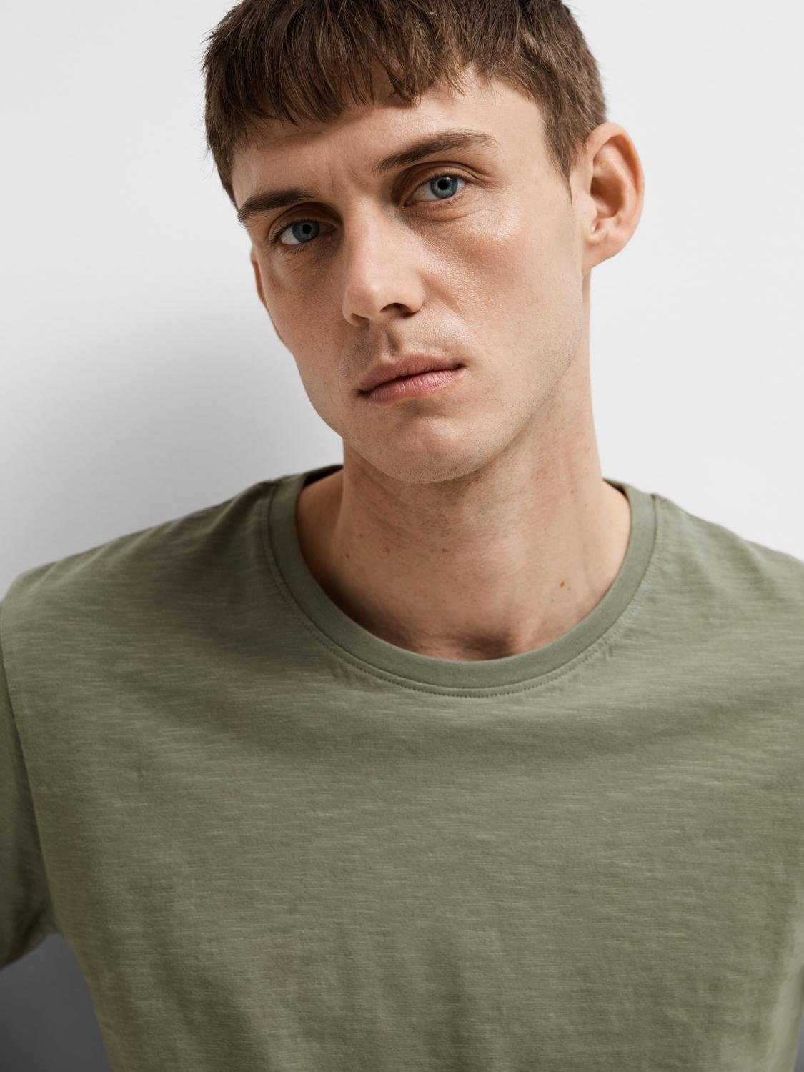 SELECTED HOMME Shirt met korte mouwen SLHASPEN SLUB SS O-NECK