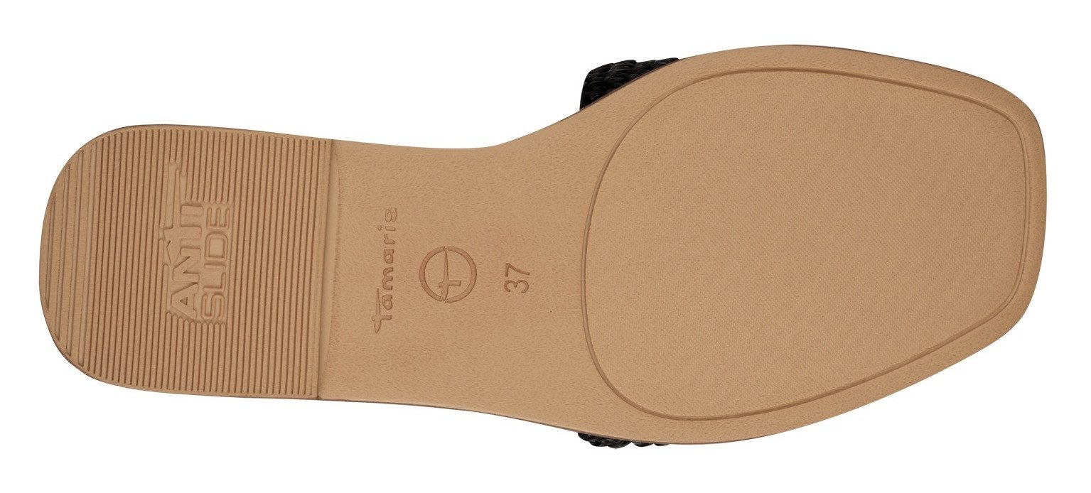 Tamaris Slippers , blokhak, zomerschoen, strandschoen, tweekleurige bies van bamboe