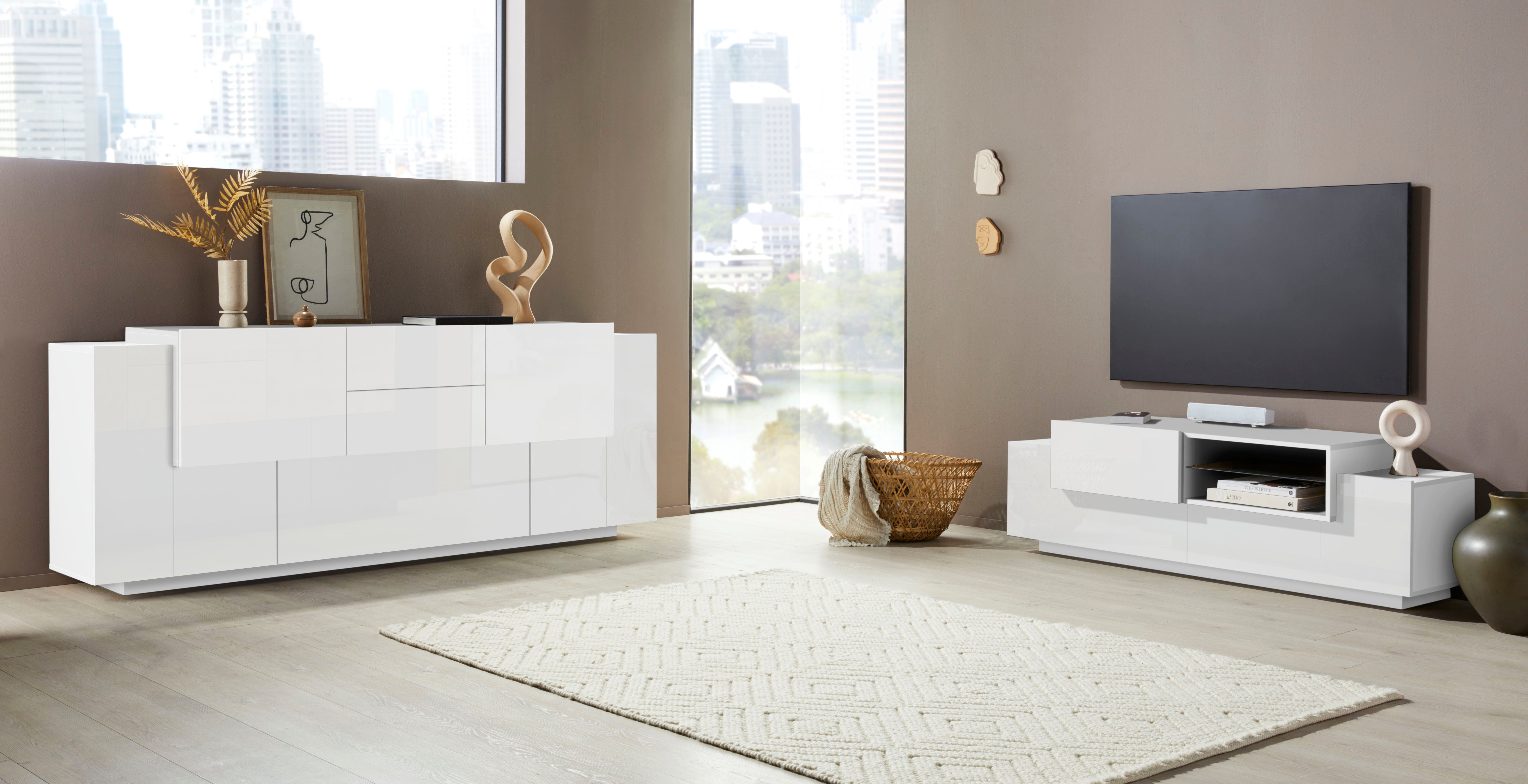 INOSIGN Tv-meubel Coro, lowboard, TV-commode, TV-meubelen, TV-bank met 2 kleppen, 1 deur, 1 glazen plank, breedte 160