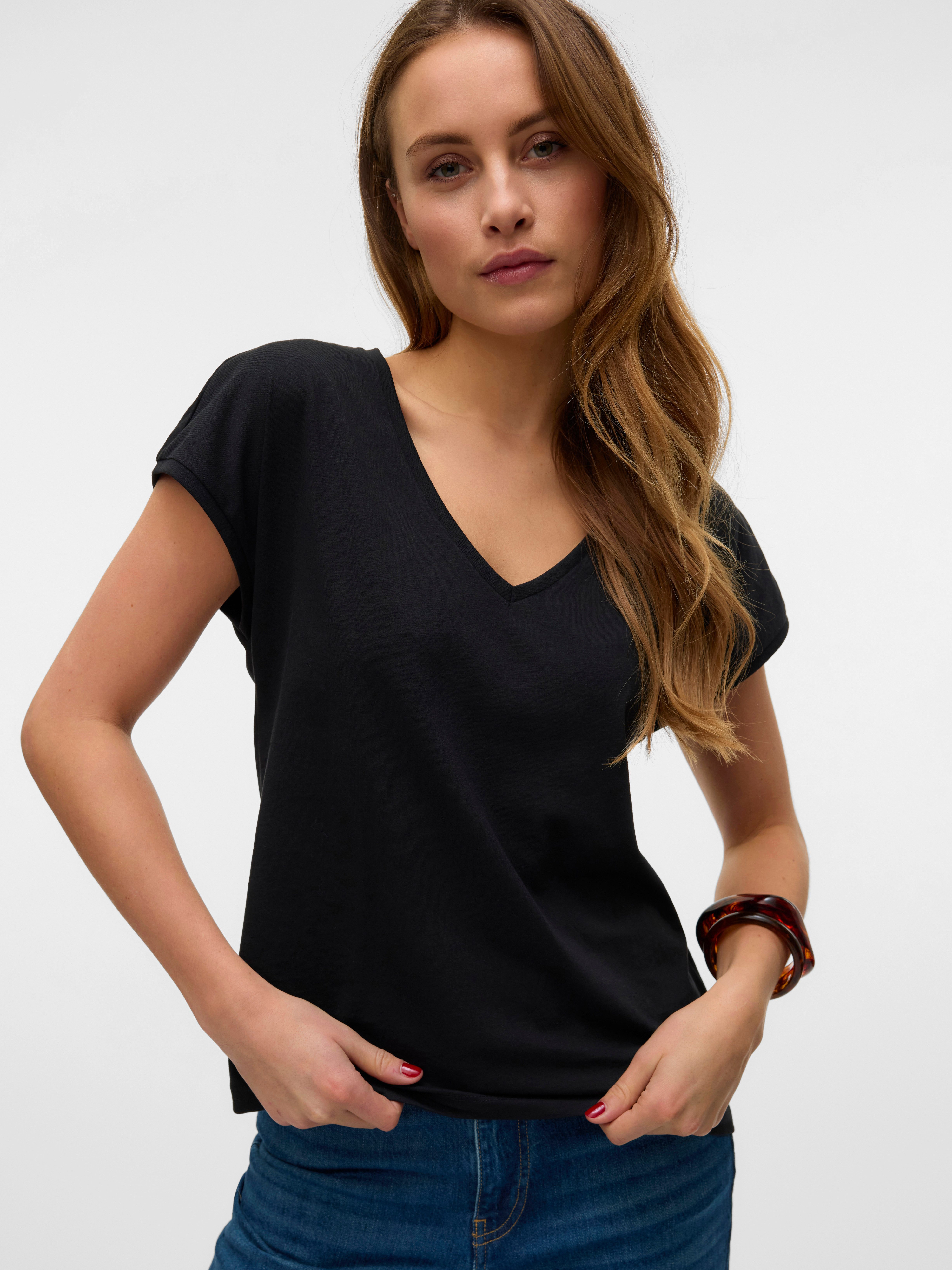 Vero Moda Shirt met korte mouwen VMLUNA SS V-NECK TEE JRS NOOS