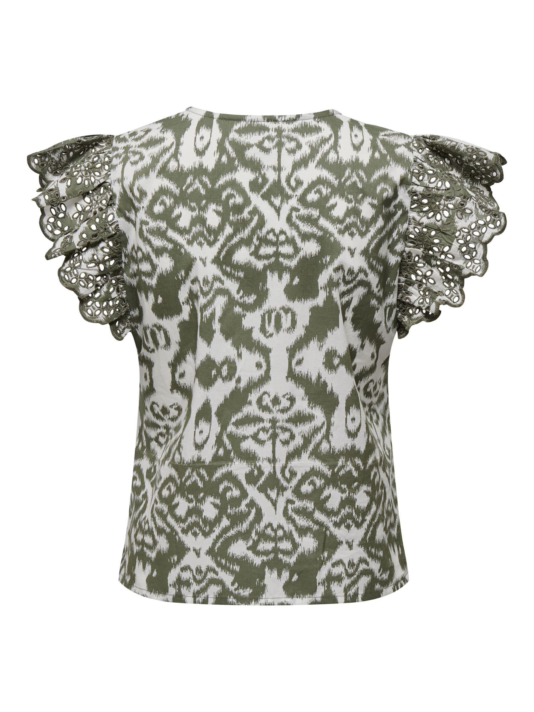 Only Shirt met V-hals ONLLOU EMB S S FRILL TOP PTM