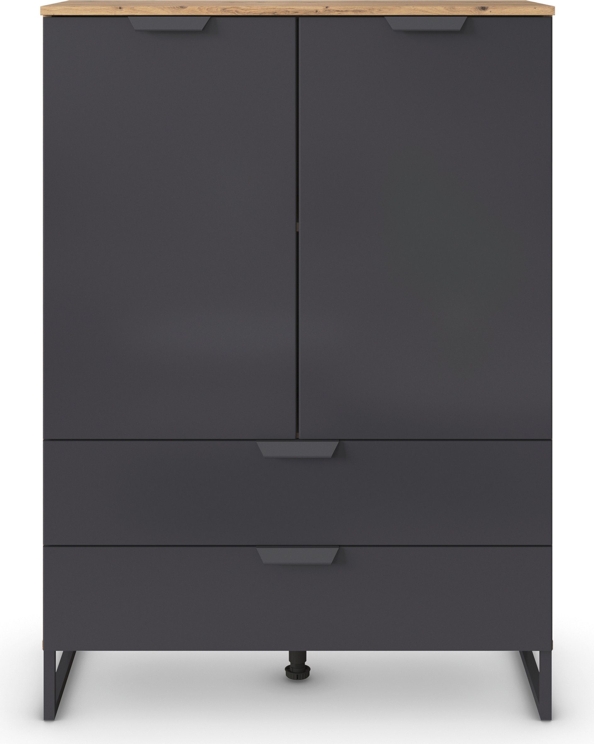 rauch Hoge kast Dark&Wood by Aditio in industriële stijl met beugelpoot, 2 laden met soft-closefunctie