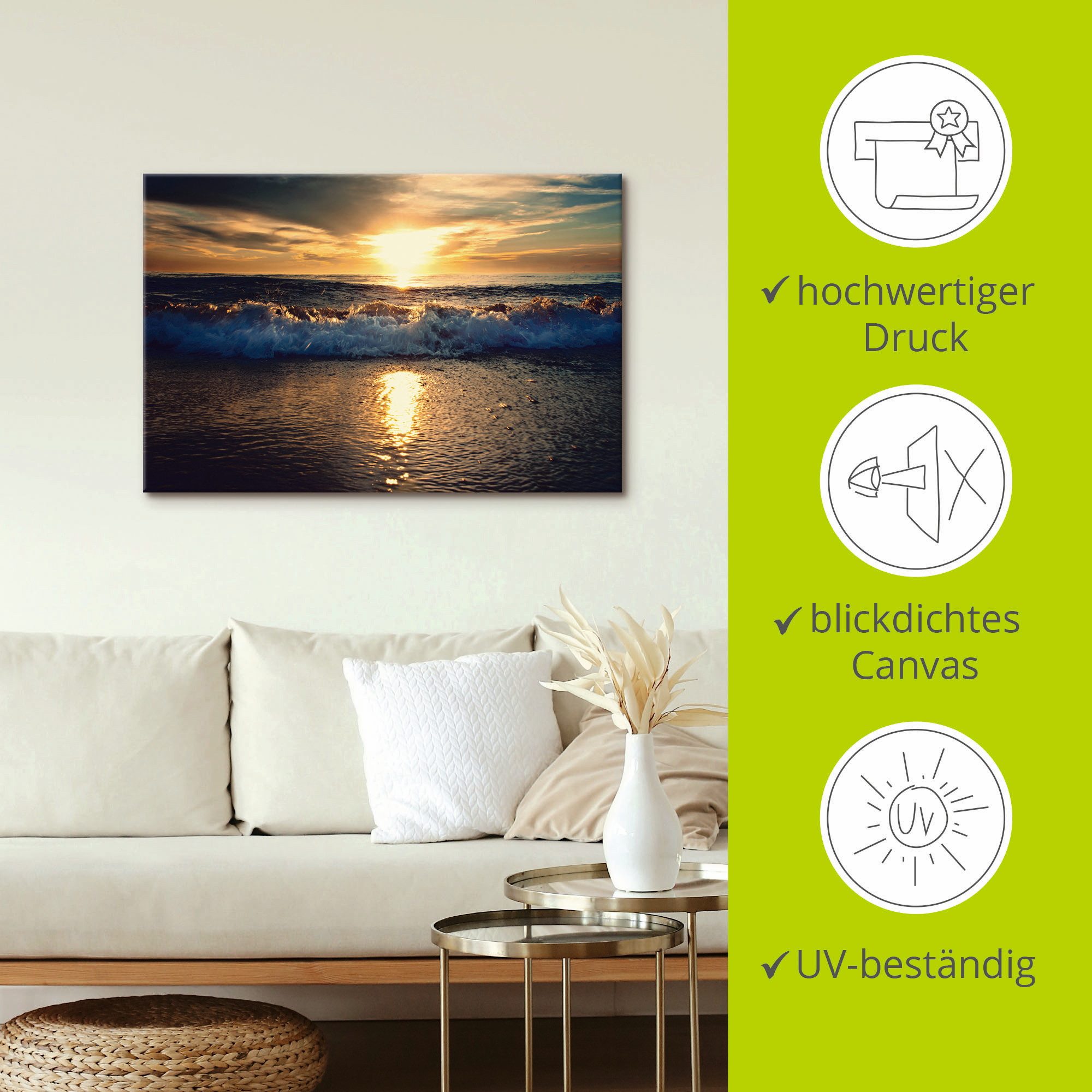 Artland Artprint Zonsondergang aan zee als artprint van aluminium, artprint voor buiten, artprint op linnen in verschillende maten
