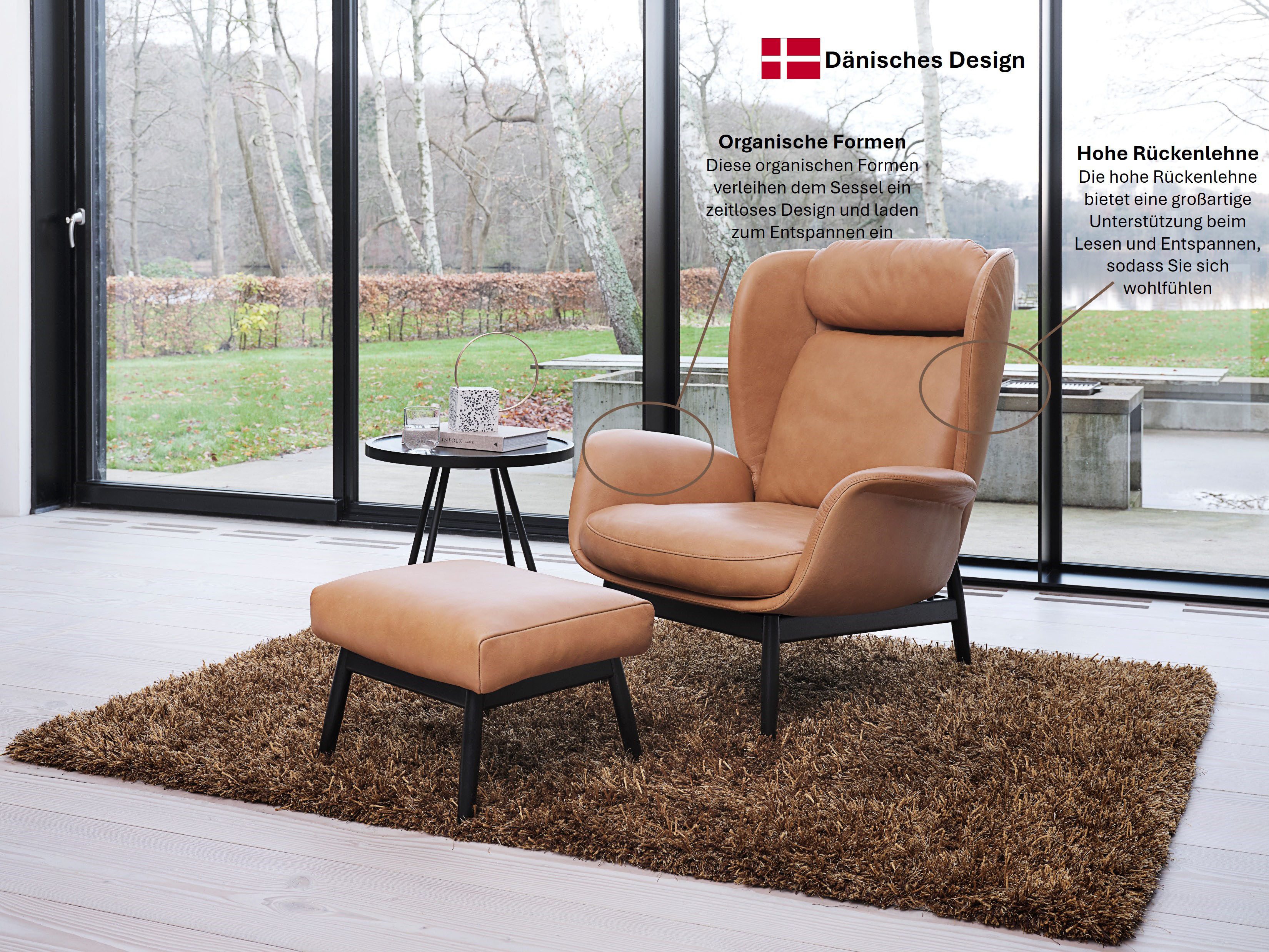 FLEXLUX Oorfauteuil Padova Stijl & comfort, organische vorm, geïntegreerde lendesteun, eikenhouten voet