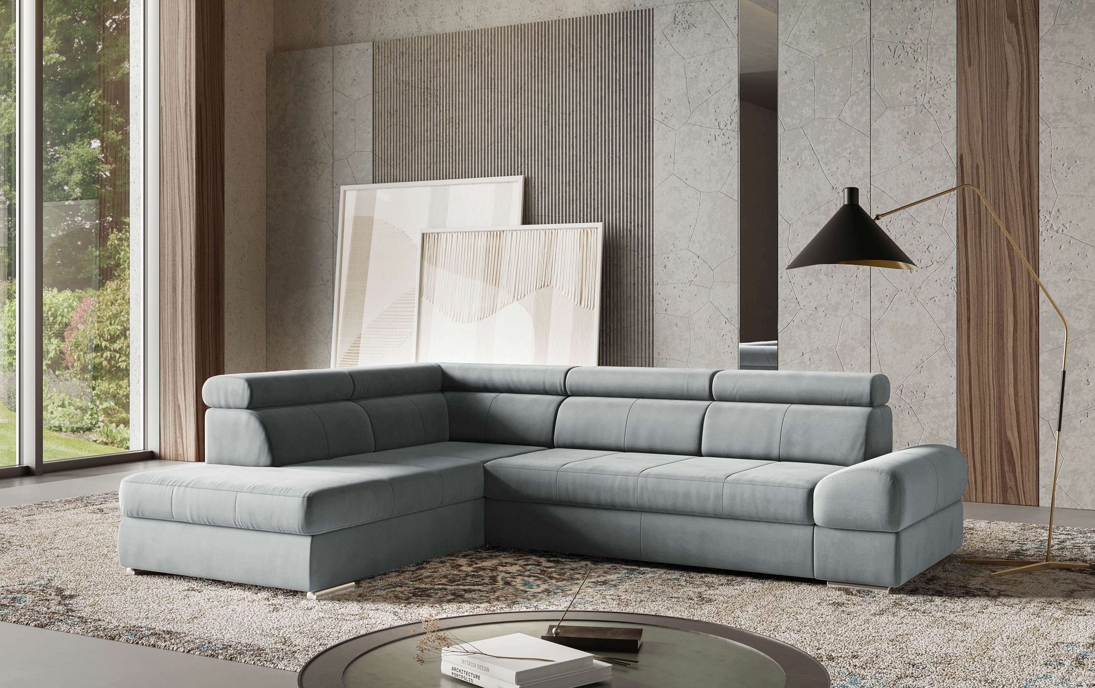 sit&more Hoekbank Broadway L-vorm met verstelbare hoofdsteunen, naar keuze met slaapfunctie grijs, hoekbanken, 270 cm