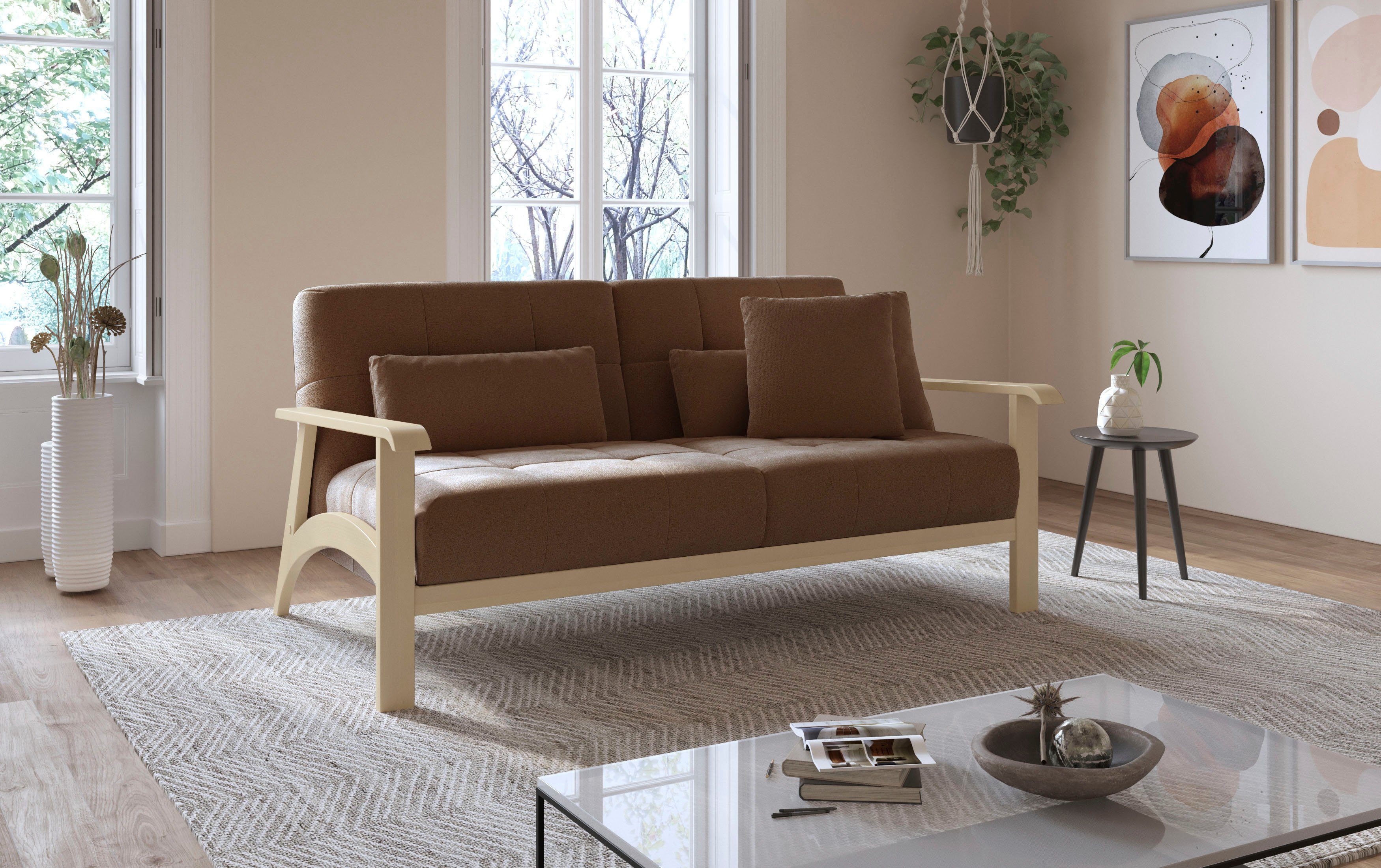 sit&more 2,5-zitsbank Billund Armleuningen van natuurlijk beukenhout, verschillende bekledingen en kleuren