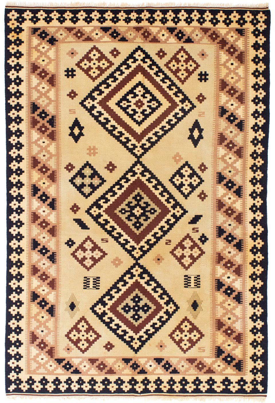 morgenland Wollen kleed Kelim Fars medaillon beige 214 x 140 cm Oriëntaalse look