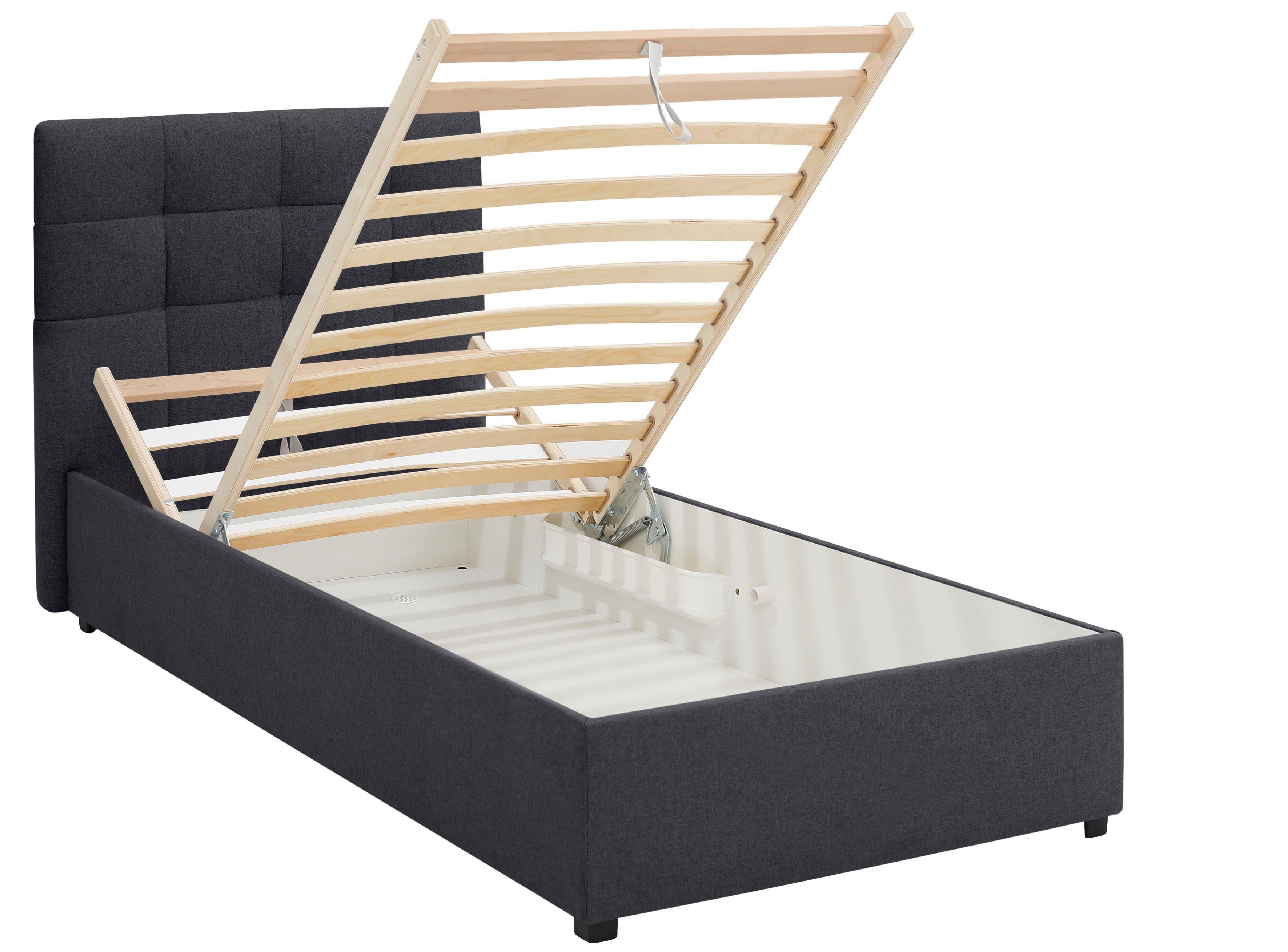 Lüttenhütt Gestoffeerd bed Endres met bedkist, naar keuze zonder matras/lattenbodem of incl. matras