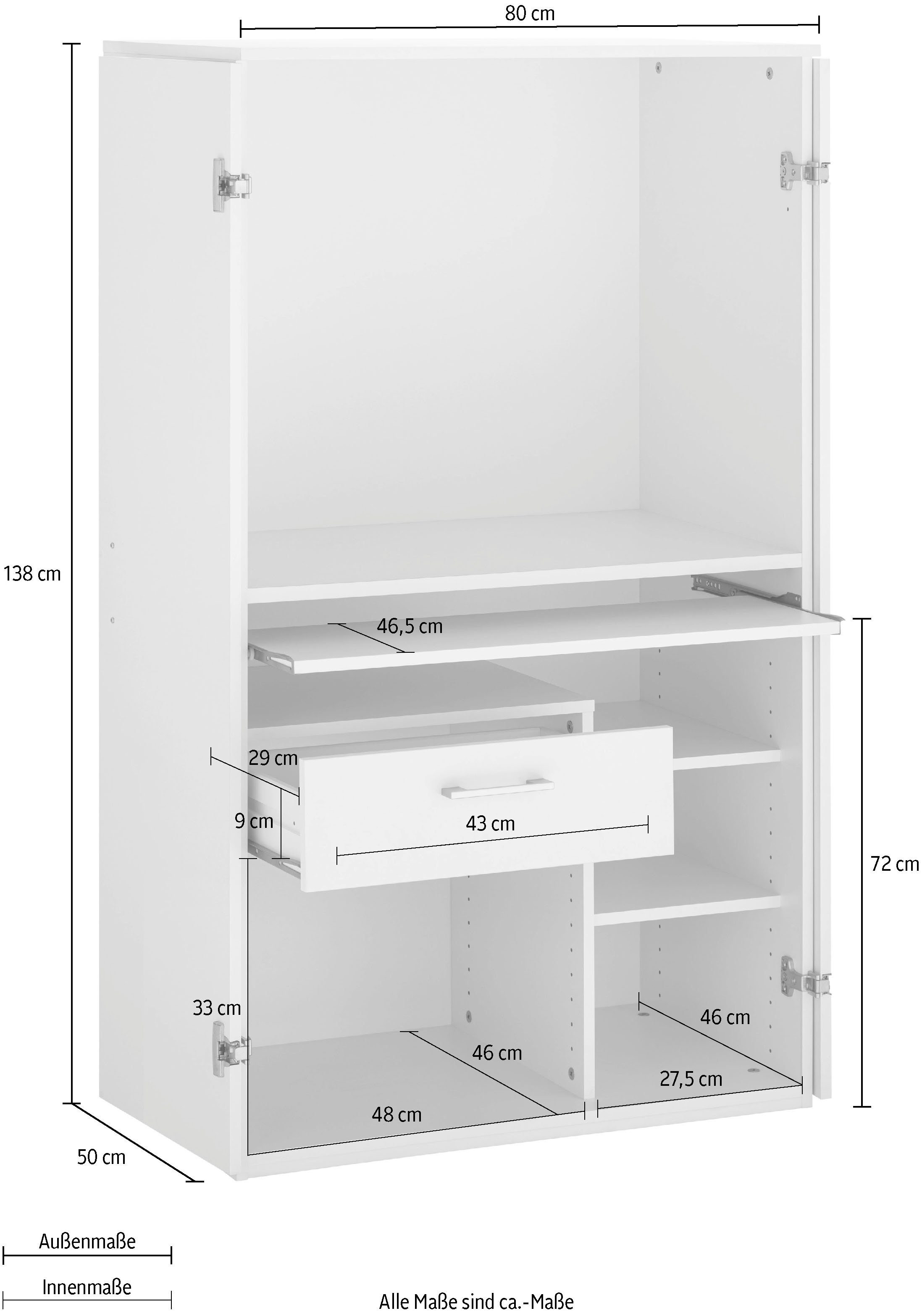 VOGL Möbelfabrik Pc-kast Nick Secretaire, afmetingen 80 x 50 x 138 cm, Made in Germany