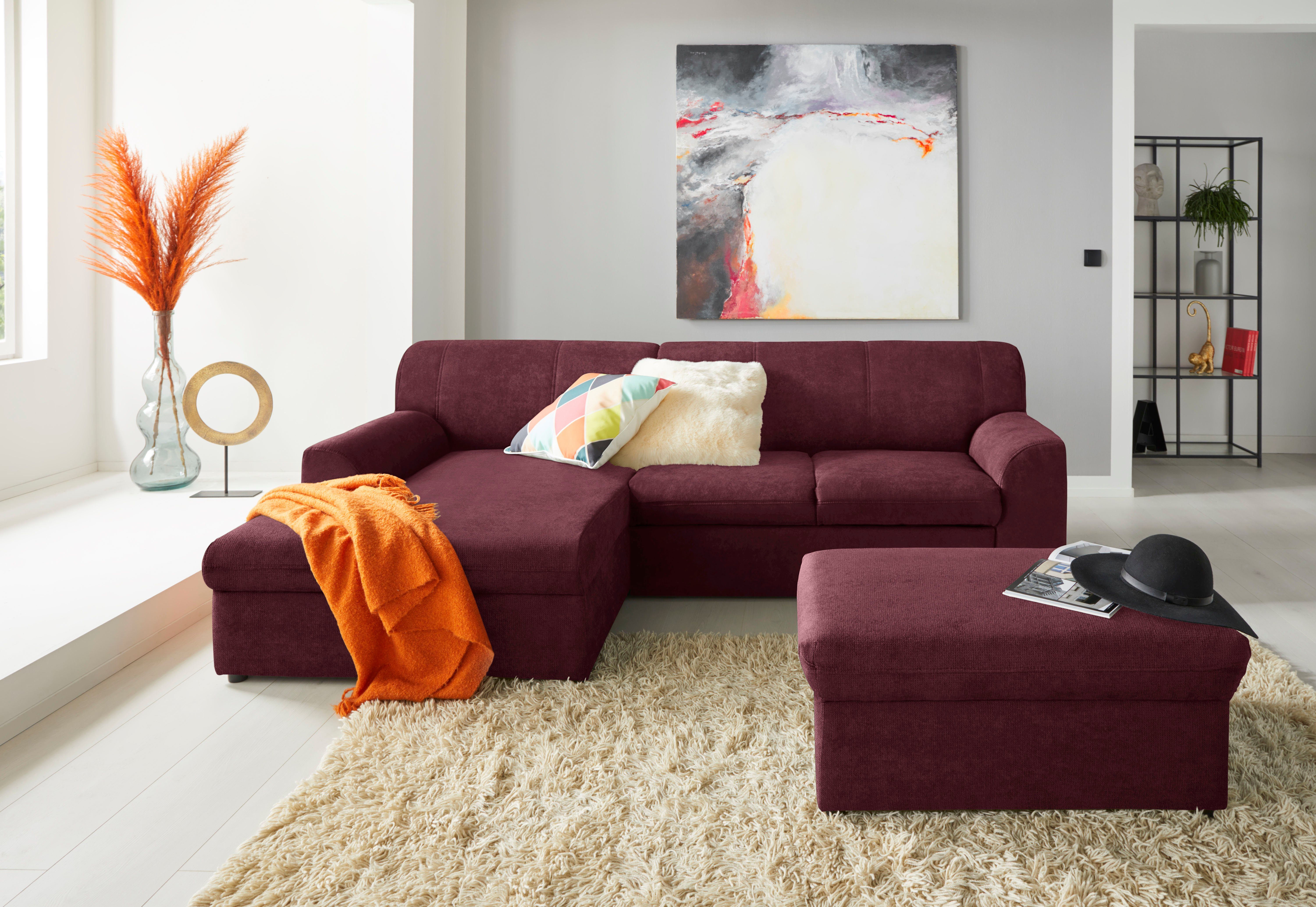 DOMO collection Hoekbank Topper, elegant en tijdloos, compacte afmetingen 245/155cm, L-vorm