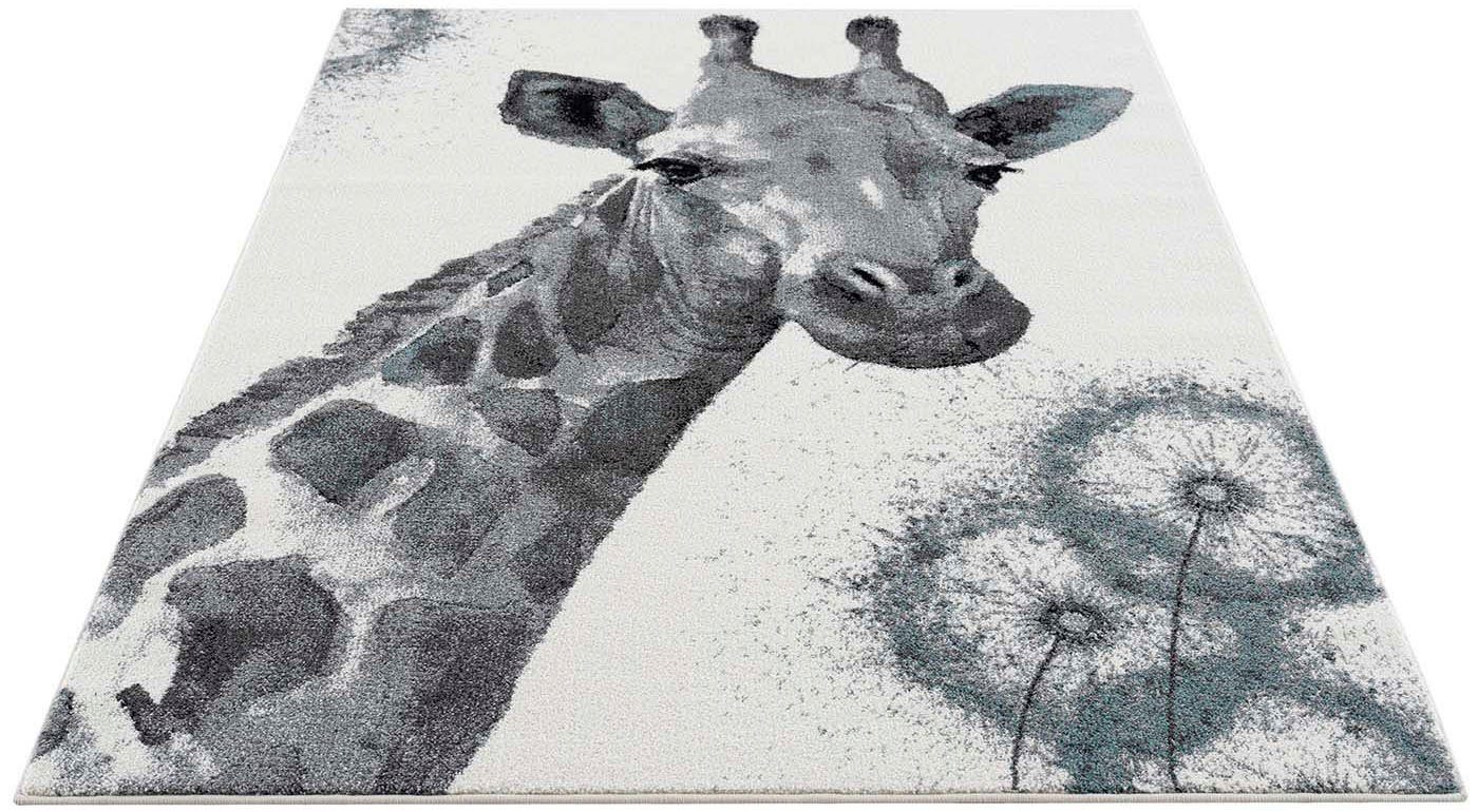 Carpet City Kindervloerkleed Savanna 9370 Speelkleed, vloerkleed, giraf, crème/ grijs, korte pool
