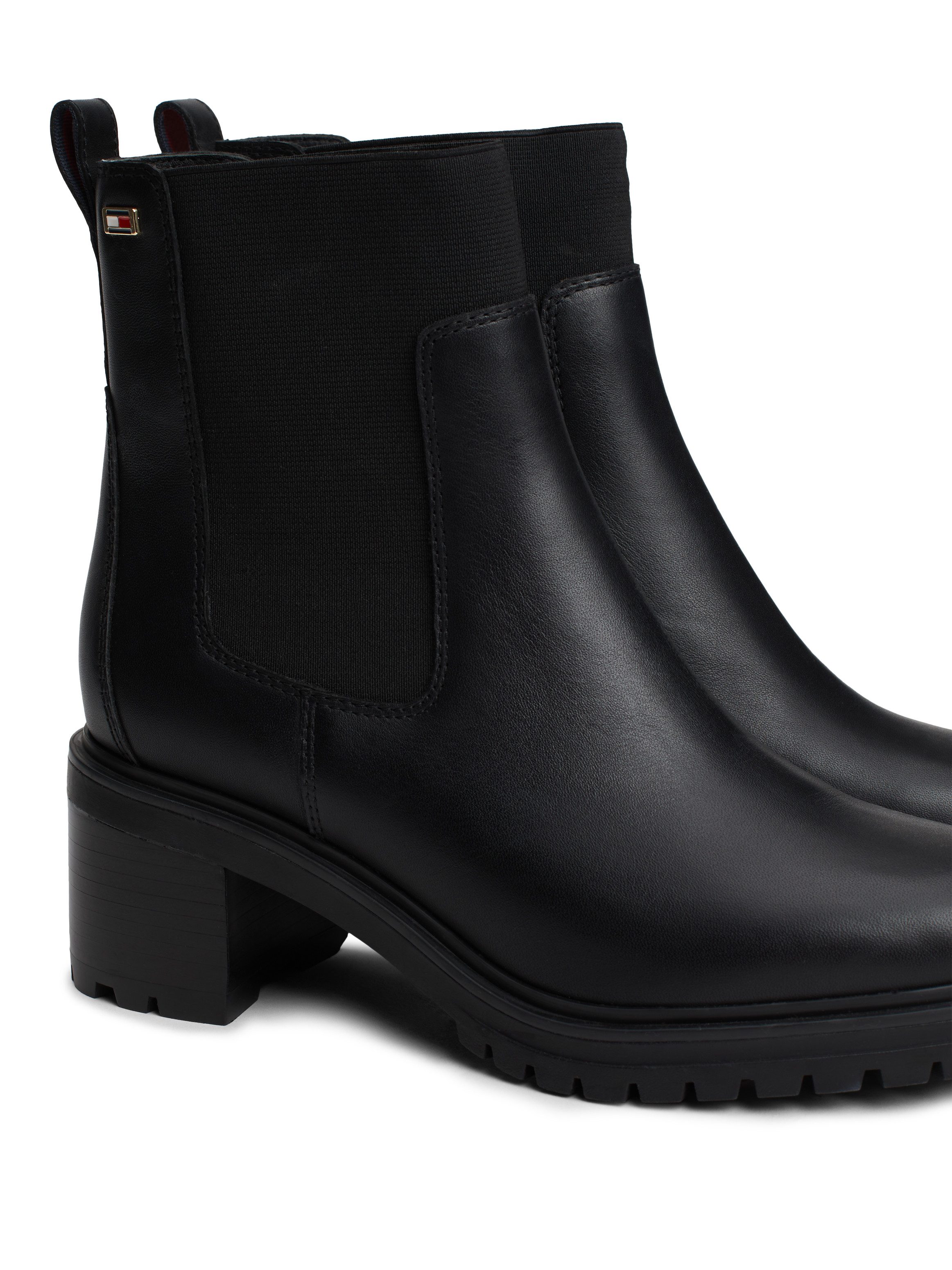 Tommy Hilfiger Chelsea-boots FLAG MID HEEL LEATHER CHELSEA hakken, enkellaars, instaplaarzen met zijlogo-vlag