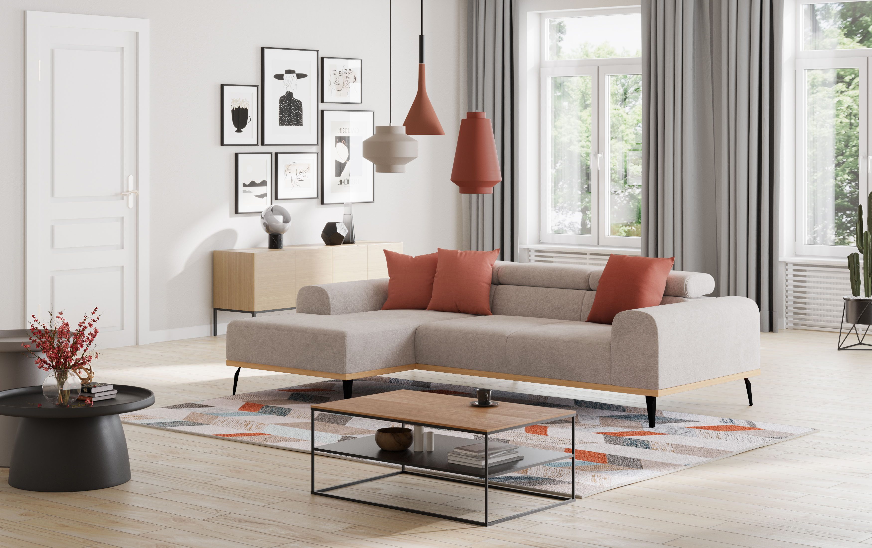 Places of Style Hoekbank Carlo L-vorm met hoofdeinde-verstelling & houten frame-look, optionele relaxfunctie