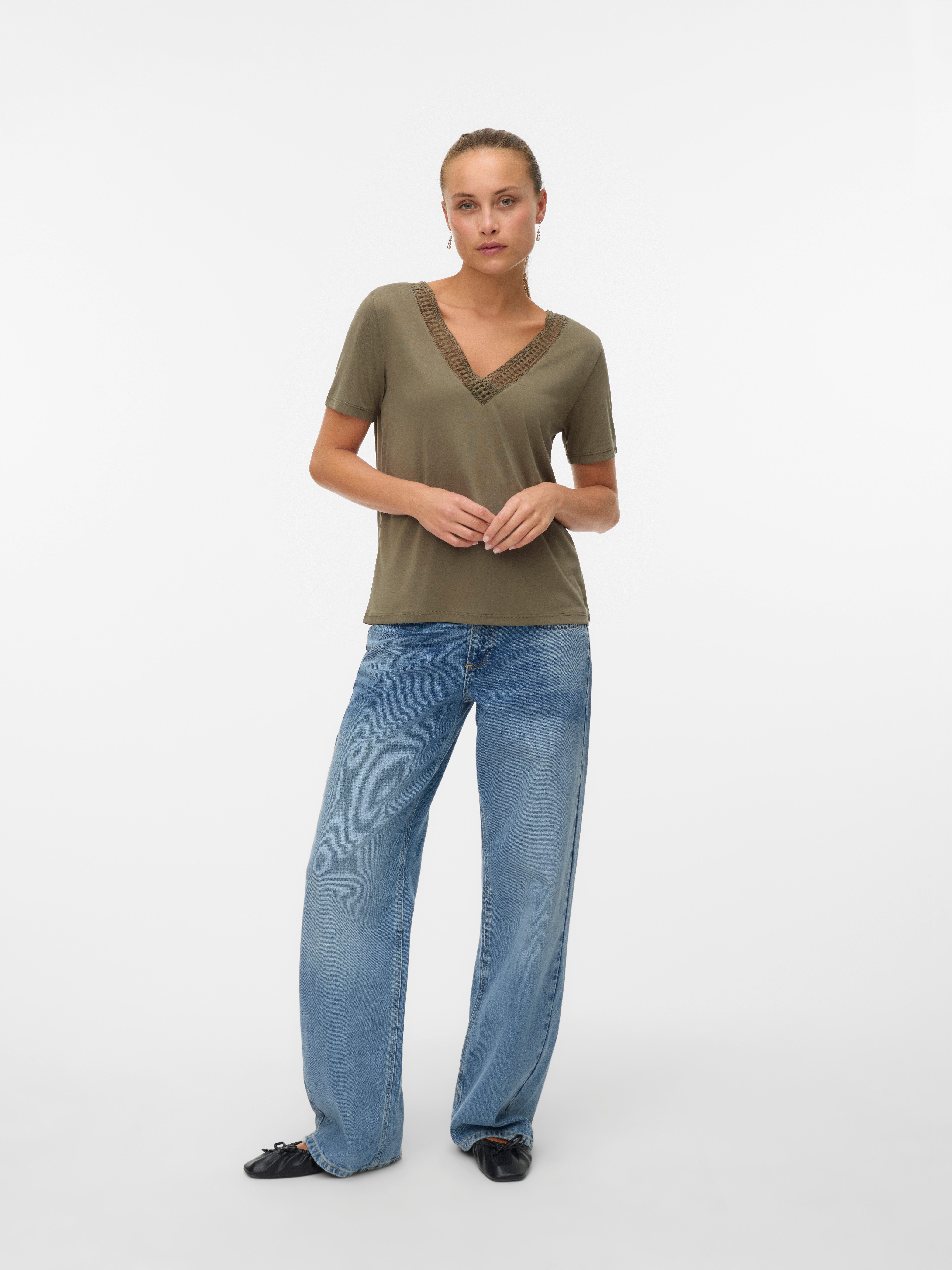 Vero Moda Shirt met korte mouwen VMSAVANNAH LACE 2-WAY SS TOP JRS