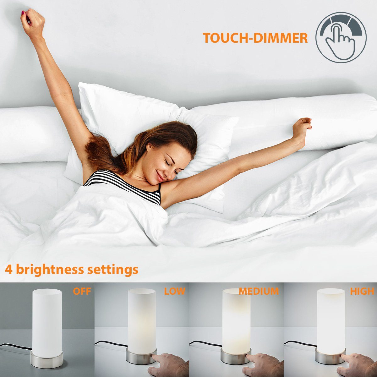 B.K.Licht Tafellamp ISA LED tafellamp, aanraaksensor, dimbaar, touch dimmer nachttafellamp