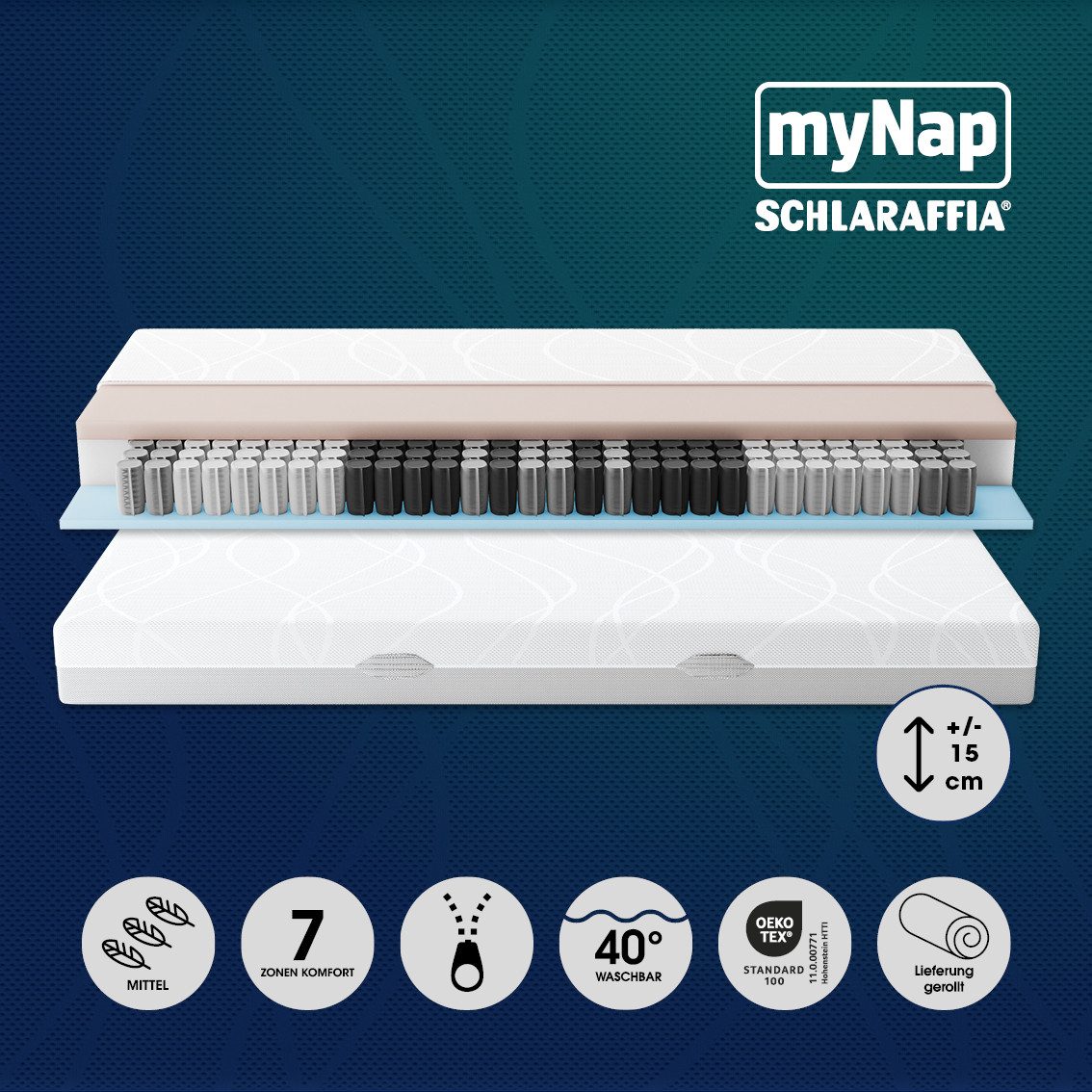 Schlaraffia Pocketveringsmatras Matras myNap TFK, matras in 90x200 cm en andere afm hoogte 19 cm