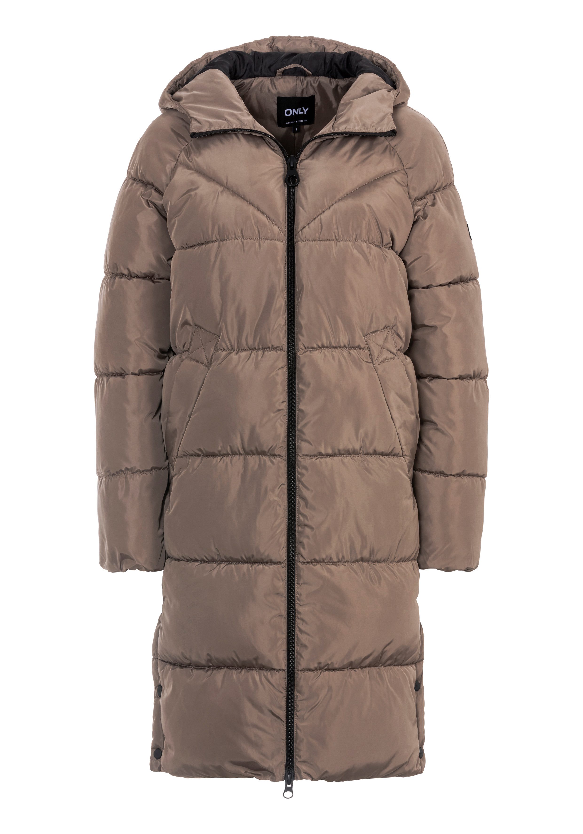 Only Gewatteerde jas ONLAMAND LONG PUFFER COAT CS OTW met capuchon en praktische 2-weg rits