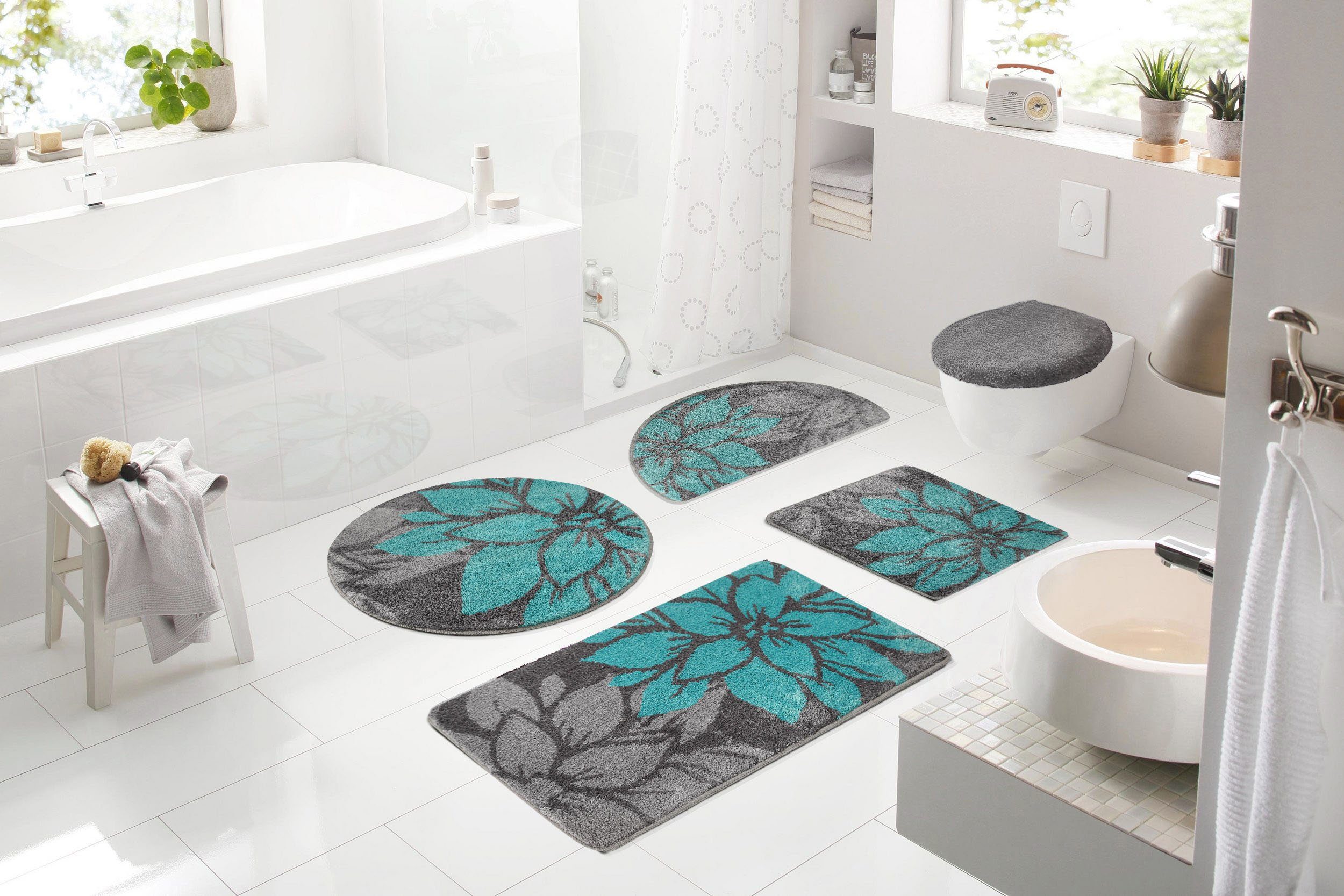 my home Badmat Susan Bloemmotief, badmat, badmatten ook als 3-delige set & rond