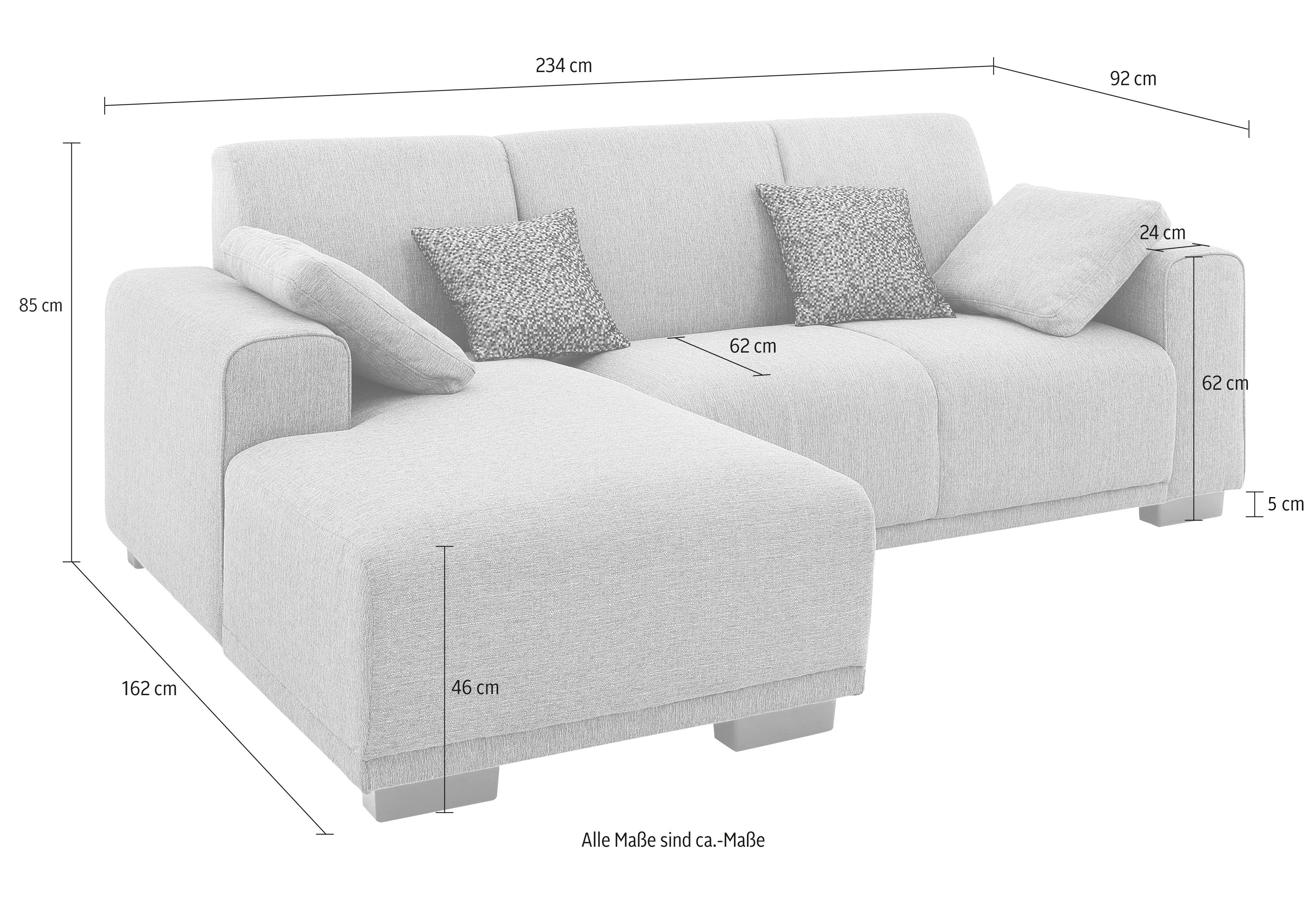 Home affaire Hoekbank BORNHOLM L-vorm met chaise longue, afmetingen B/D/H: 234/162/85 cm Recamiere links of rechts bestelbaar, golfvering, inclusief 2 kussens