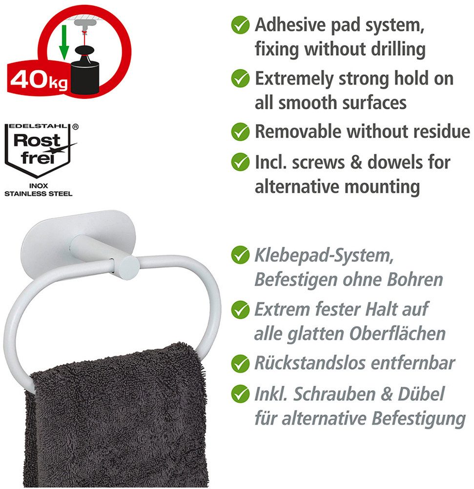 WENKO Handdoekring Turbo-Loc® model Orea van edelstaal, bevestigen zonder boren
