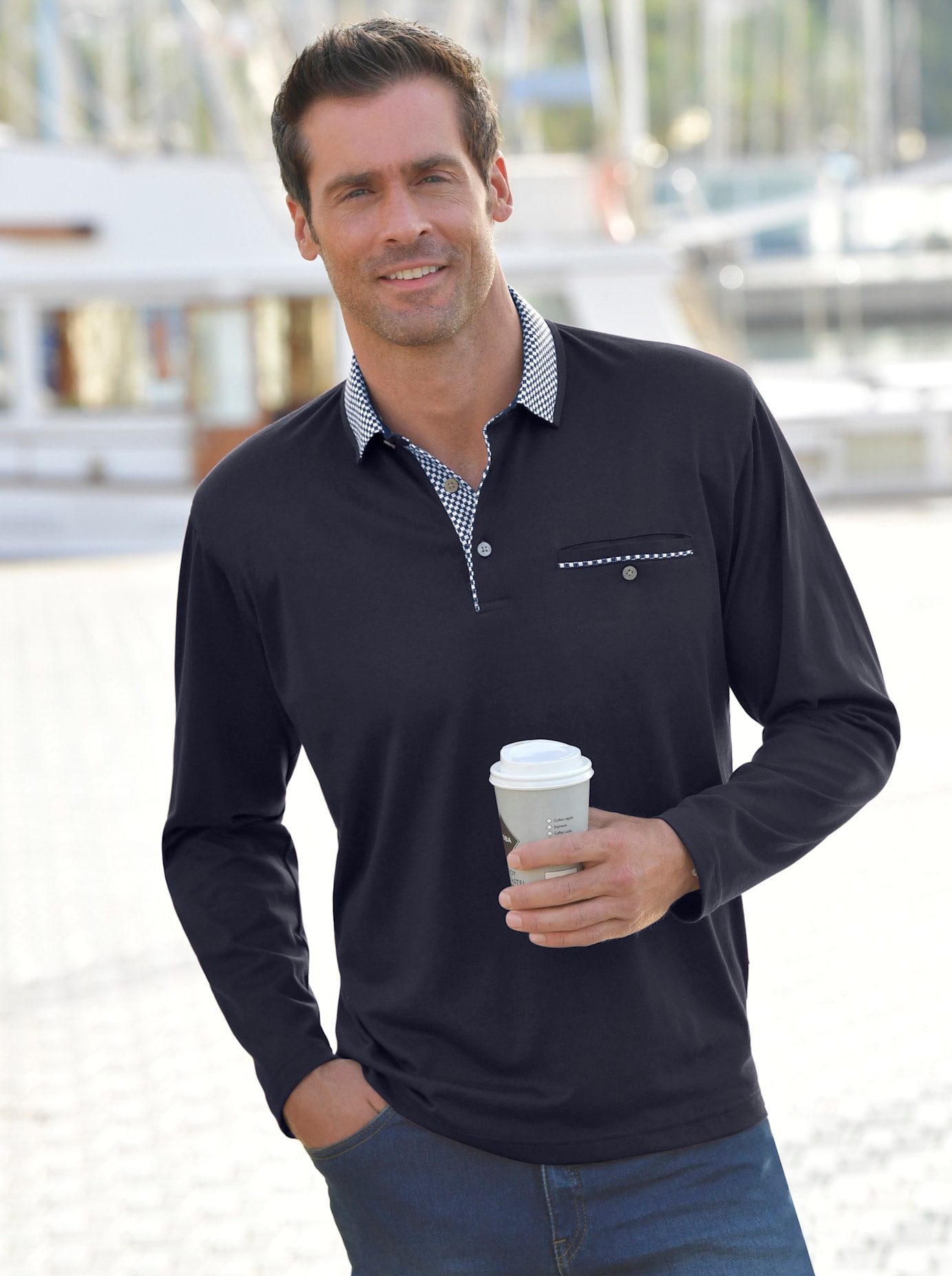 Hajo Shirt met lange mouwen (1-delig) heren ronde hals maat 60/62 blauw
