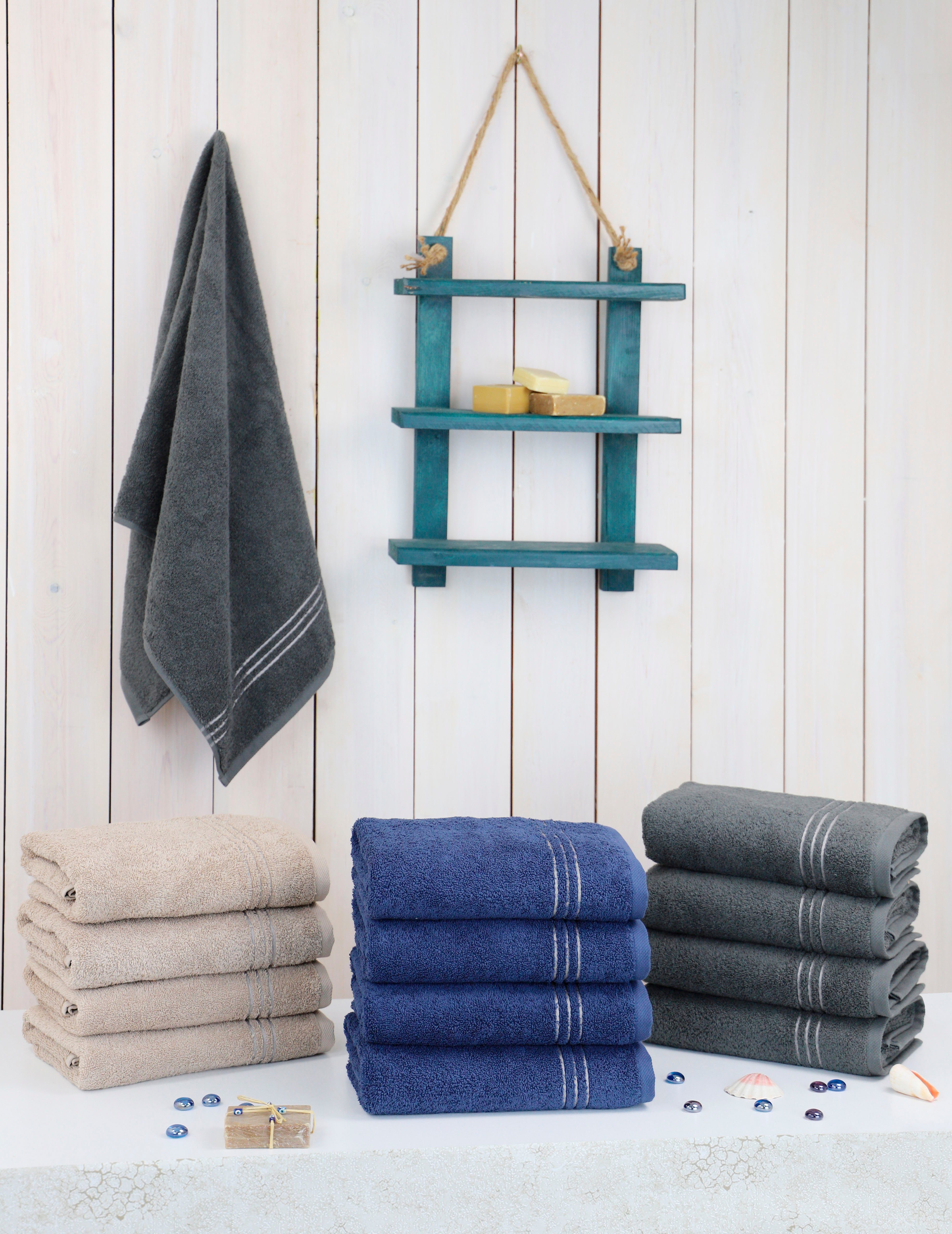 my home Handdoekenset Lillou met streep rand, premium katoen, 4 handdoeken (50x100 cm) (4 stuks)