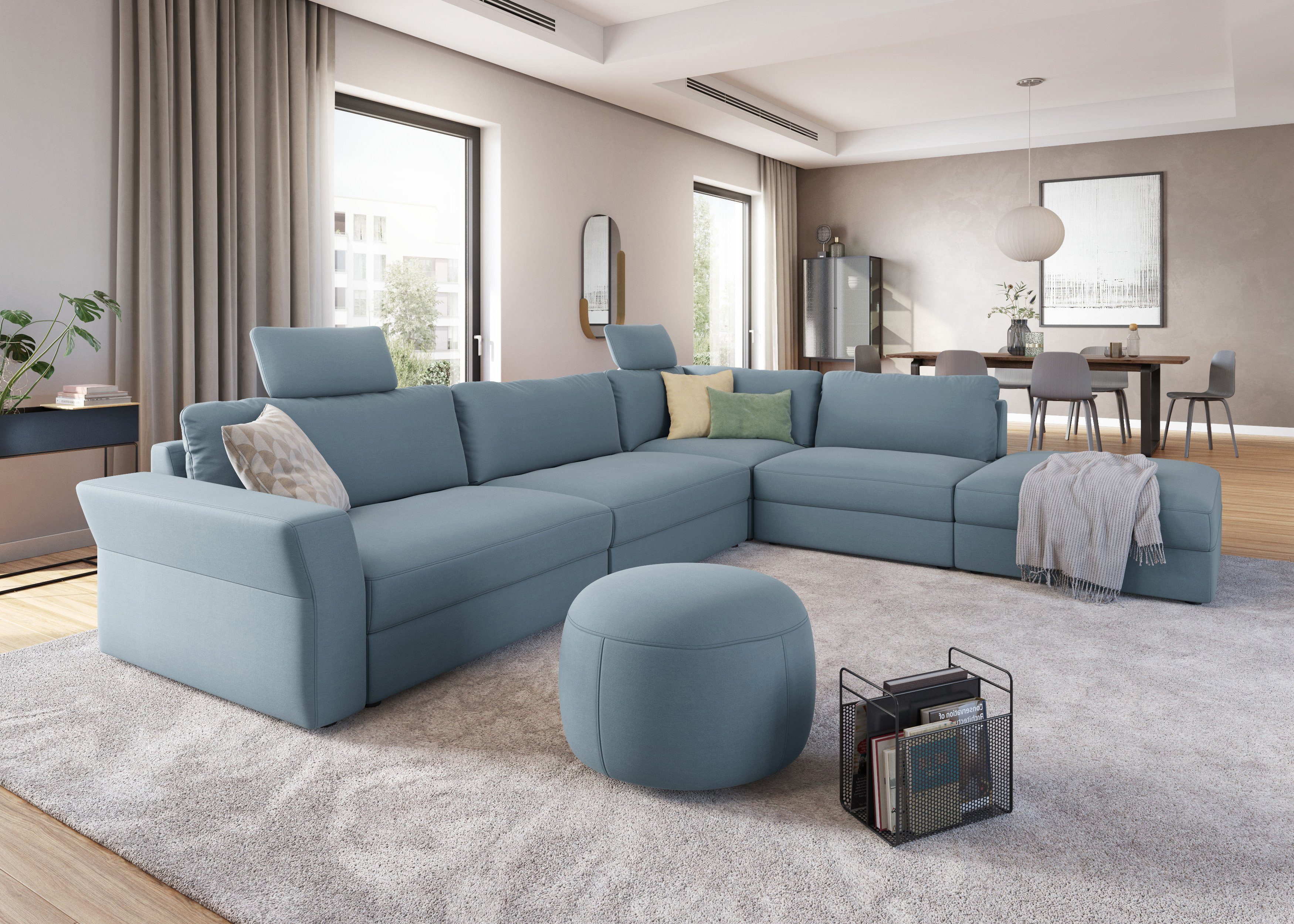sit&more Hoekbank Cadabra L-vorm Breedte 356 cm, met zitdiepteverstelling blauw, hoekbanken, Ottomane rechts