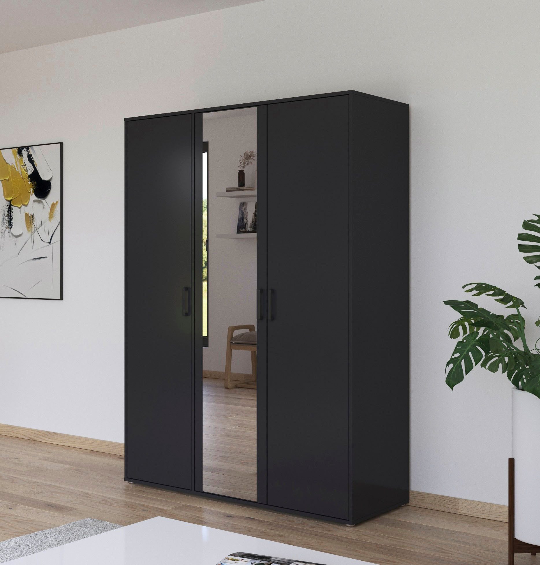 rauch Draaideurkast Voyager met moderne grepen in grijs-metallic en spiegel
