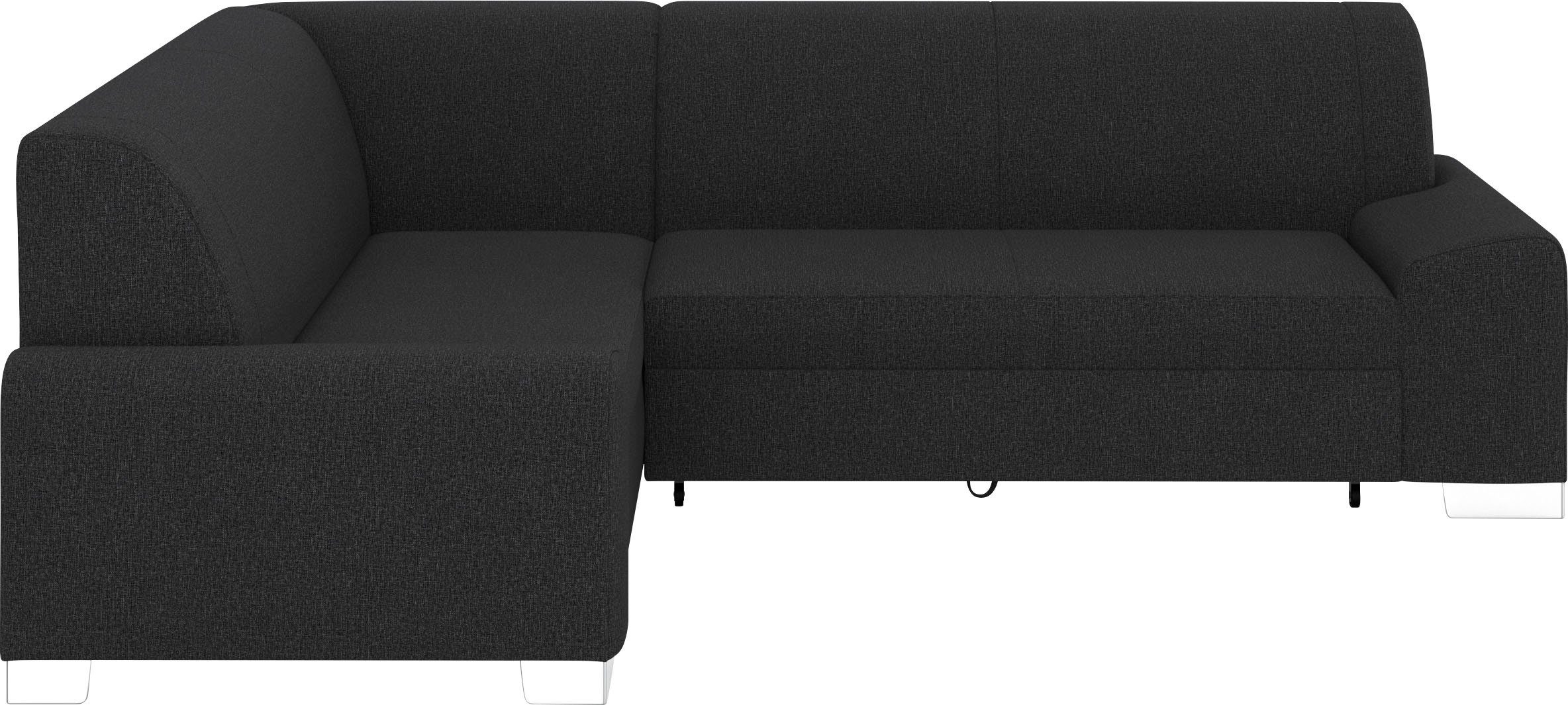 DOMO collection Hoekbank Anzio in kubistische vormtaal, platte armleuningen, L-vorm Naar keuze met bedfunctie en binnenvering voor hoog zitcomfort