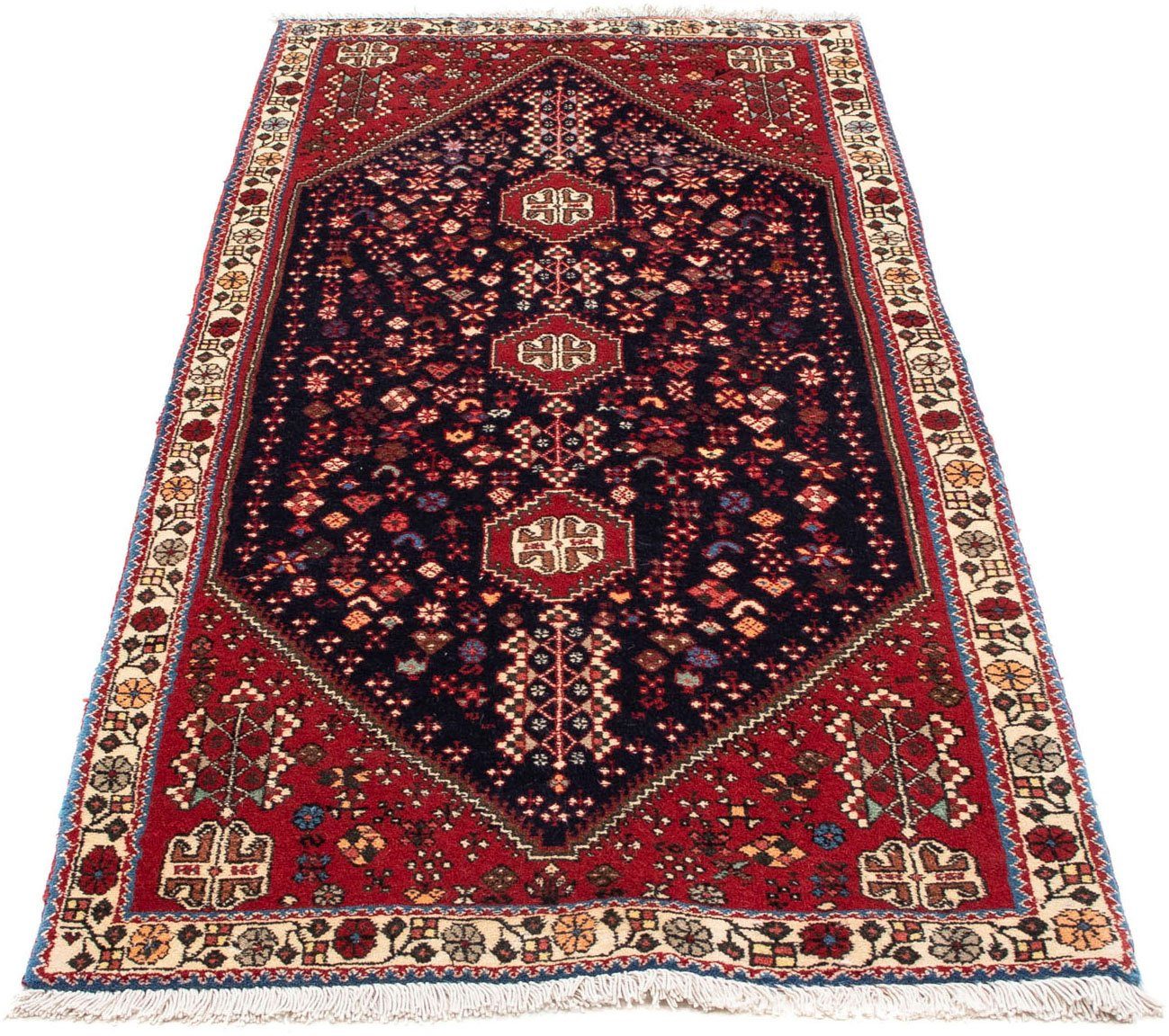 morgenland Hoogpolige loper Shiraz medaillon Blu scuro 185 x 77 cm Handgeknoopt