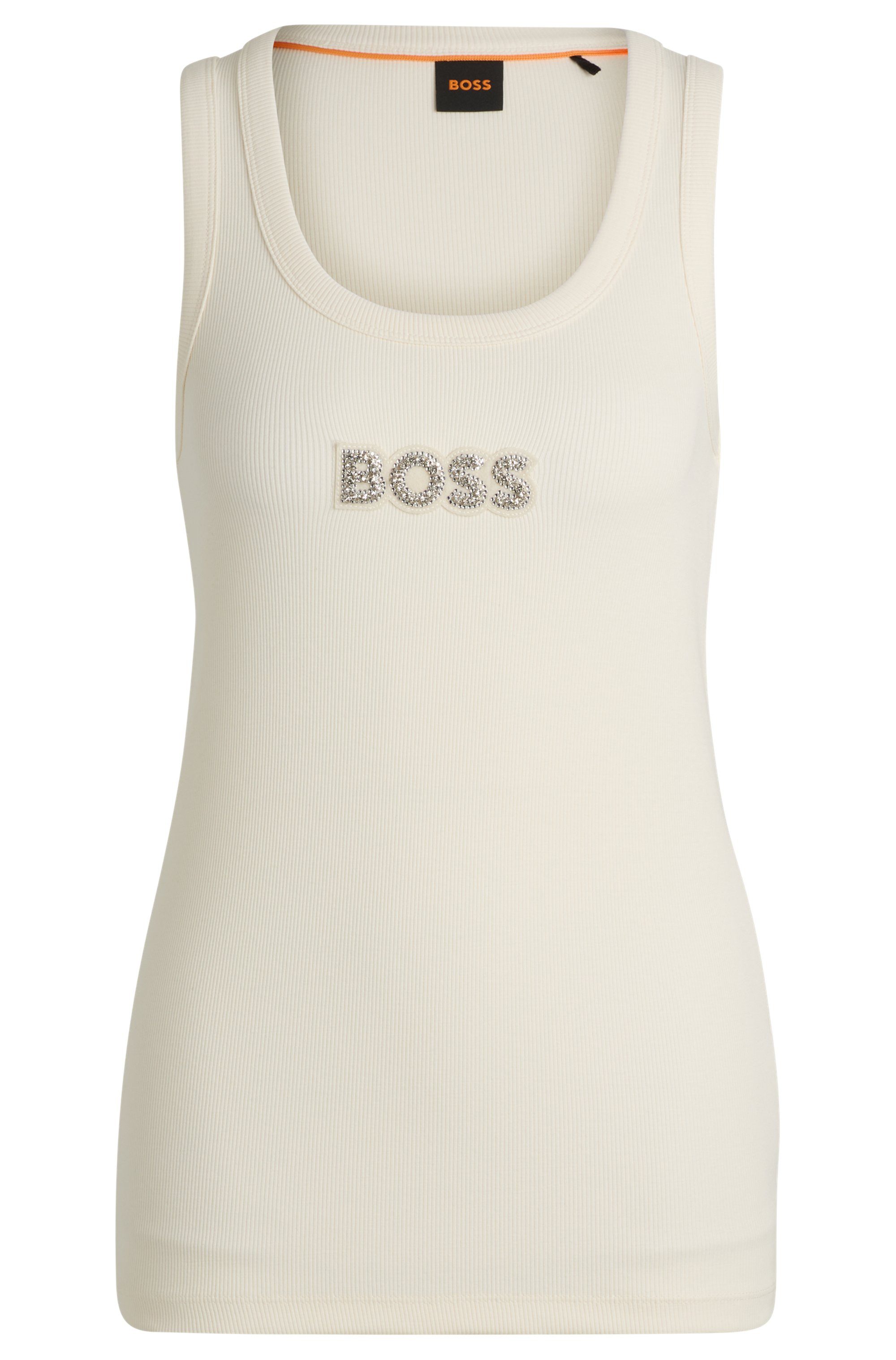 Boss Orange Tanktop C_Ematite_stonebadge met boss-borduursel van glitterstenen