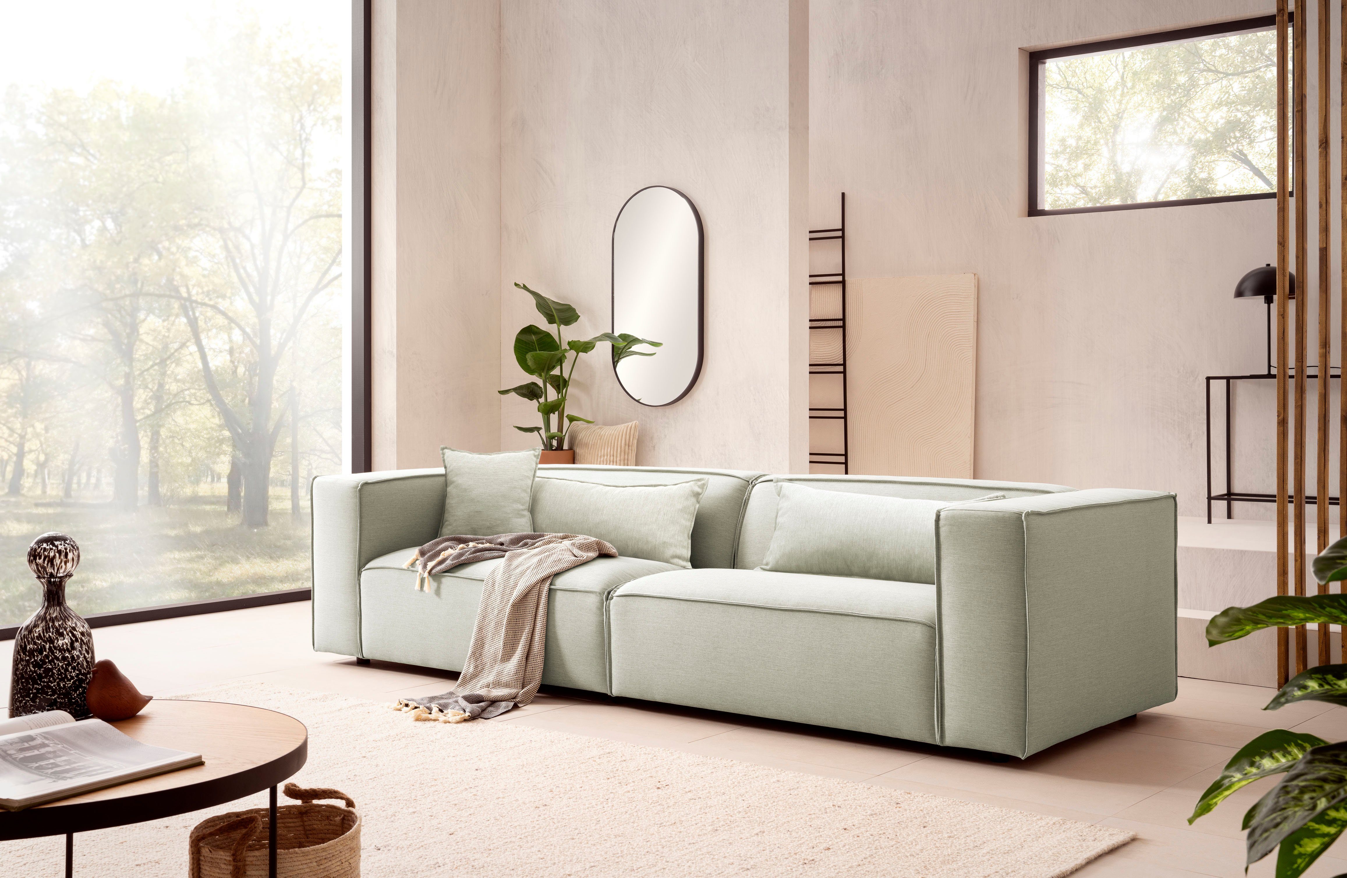 LeGer Home by Lena Gercke 3-zitsbank PIARA, bank met biesnaad, sofa in cord of linnenlook