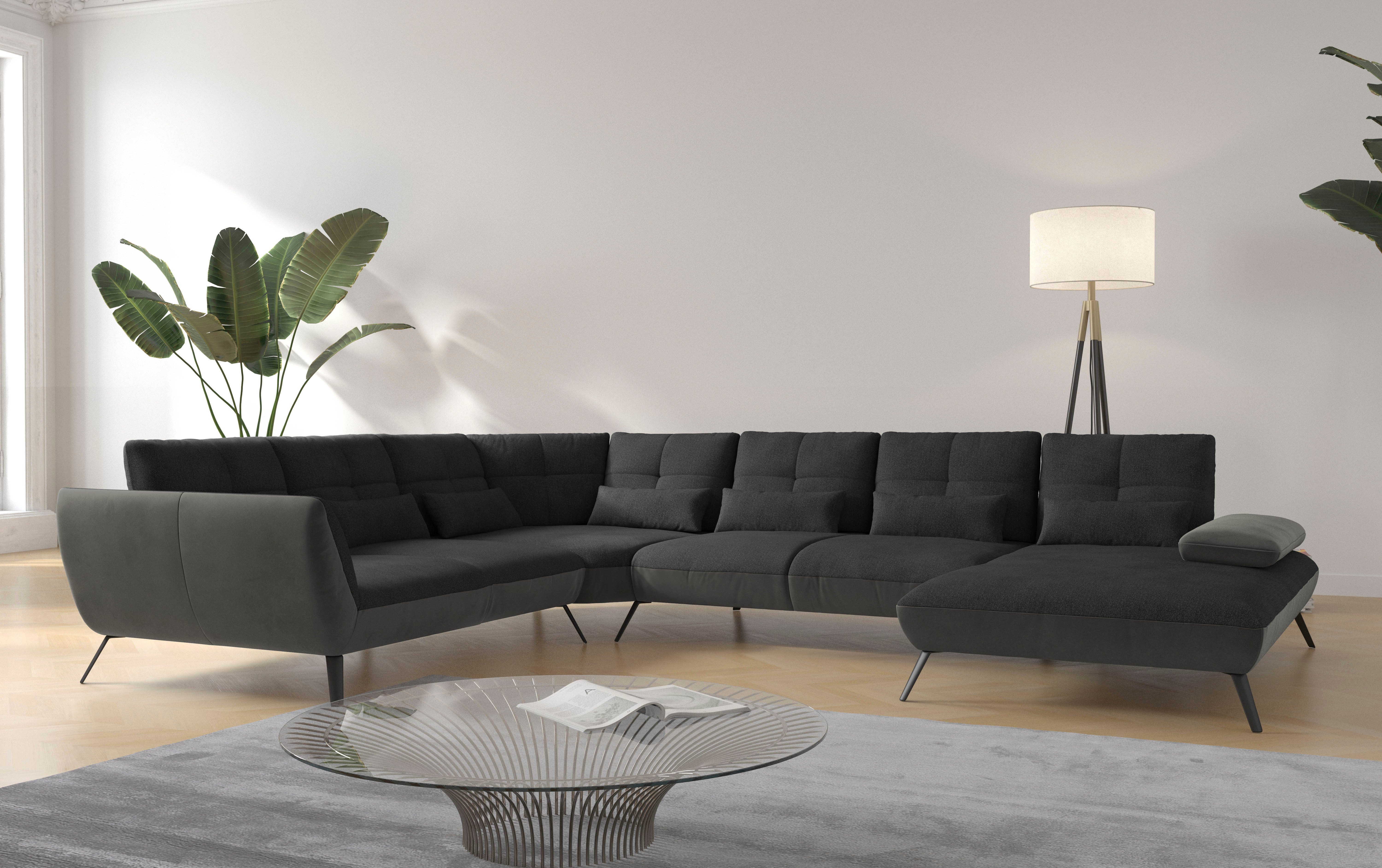 Places of Style Zithoek Mikado U-vorm incl. zitdiepteverstelling en armleuningverstelling grijs, zithoeken, Recamiere rechts