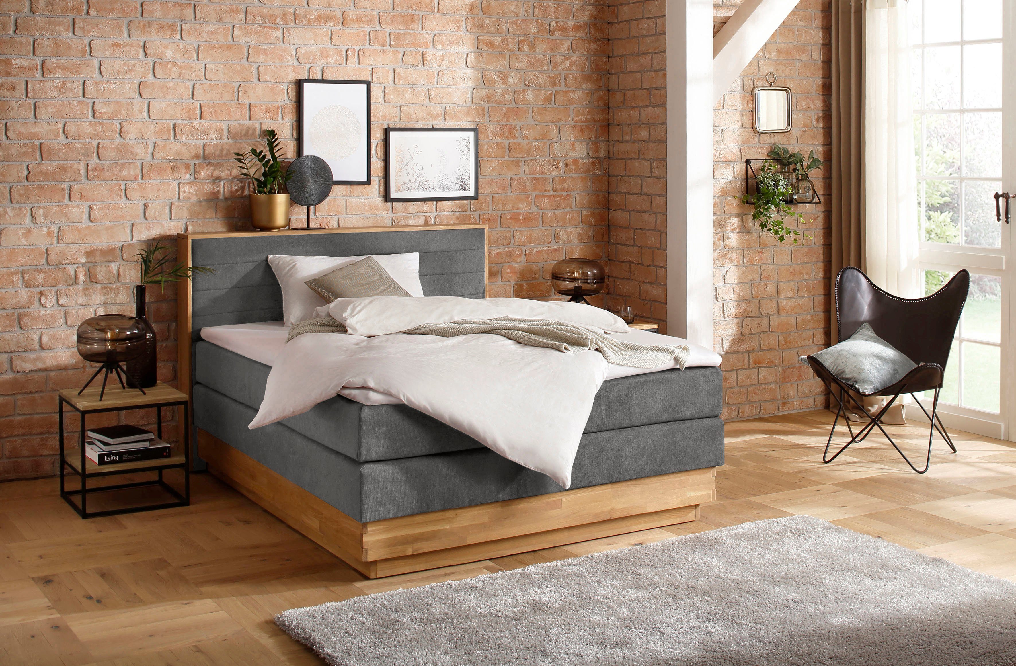 Home affaire Boxspring Cavan Eiken, met bedkist & topmatras, verschillende hardheden (ook H4)