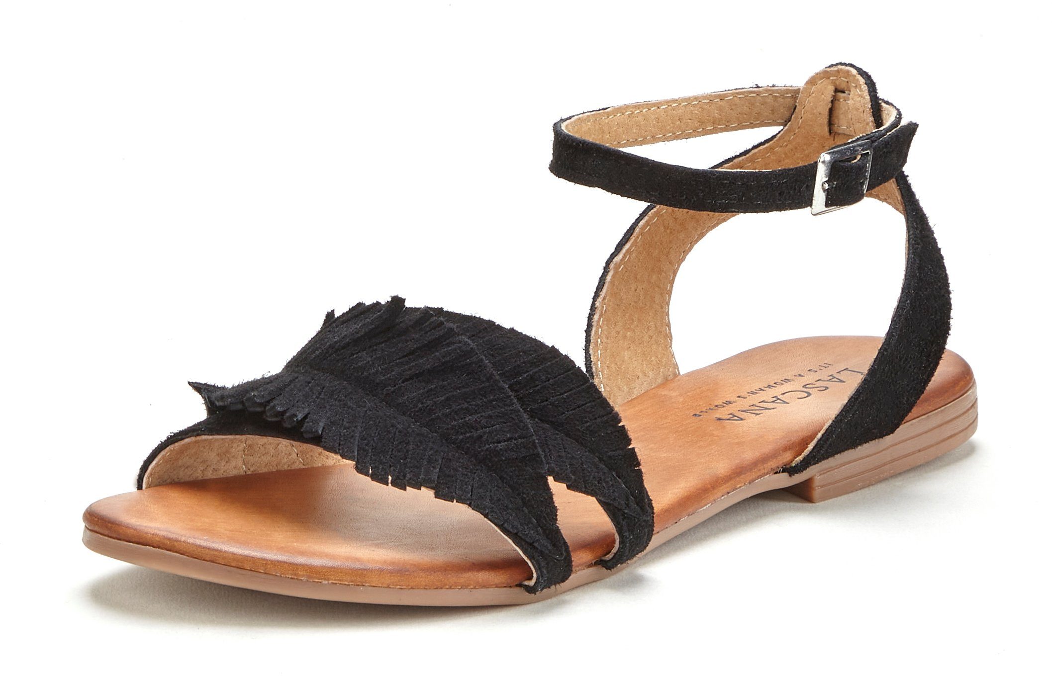 Lascana Sandalen Zomerschoen Sandalette, zomerschoen van leer met modieuze franjes