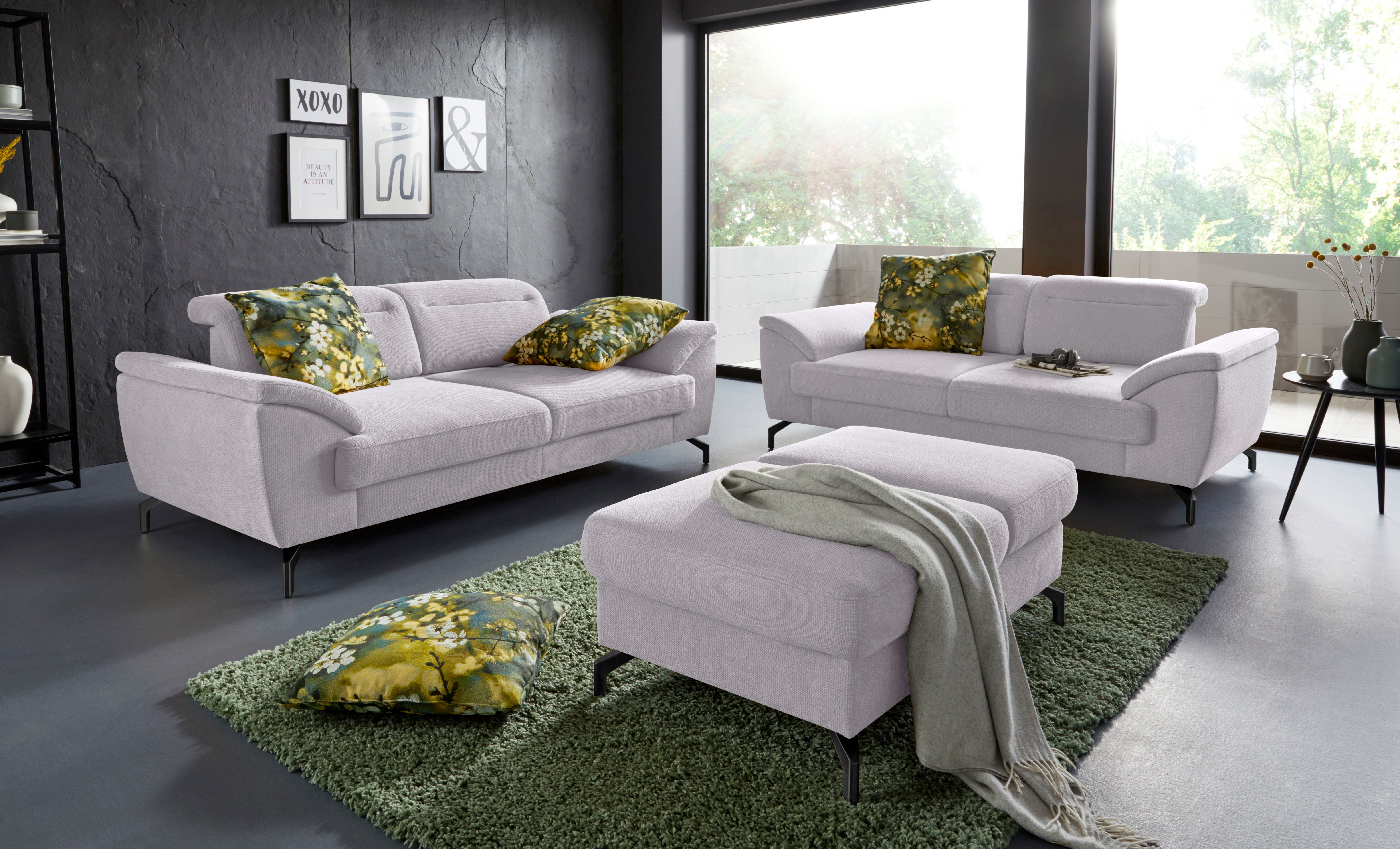 sit&more 2-zitsbank Percy 15 cm poothoogte, zitdiepteverstelling, naar keuze verstelbare hoofdsteun