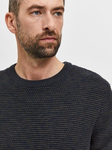 SELECTED HOMME Trui met ronde hals SLHVINCE LS KNIT BUBBLE CREW NECK NOOS