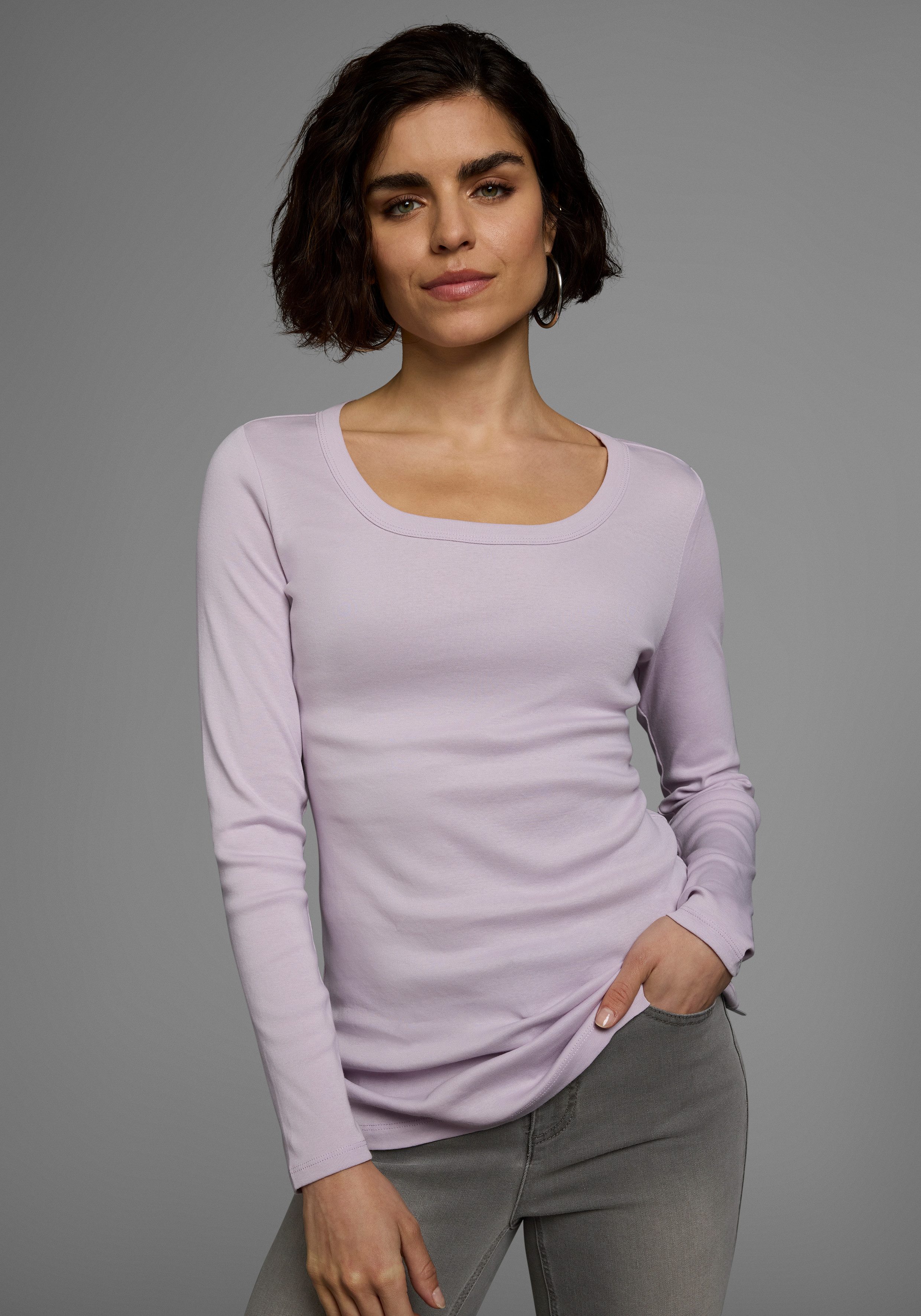 Flashlights Shirt met lange mouwen zeer figuurvolgende snit, ronde hals, van 100% katoen (set, 2-delig)