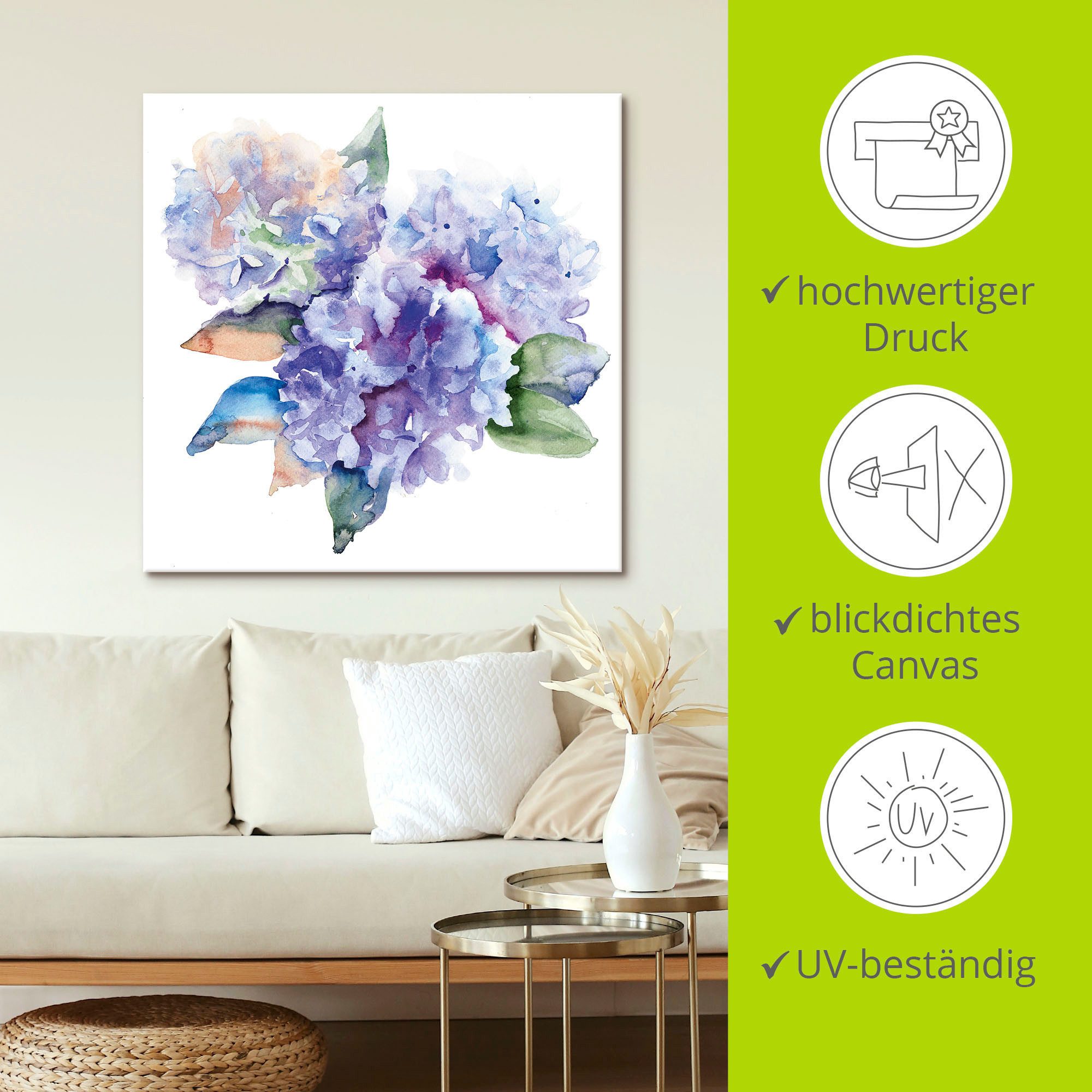 Artland Artprint Hortensia's als artprint op linnen, poster in verschillende formaten maten