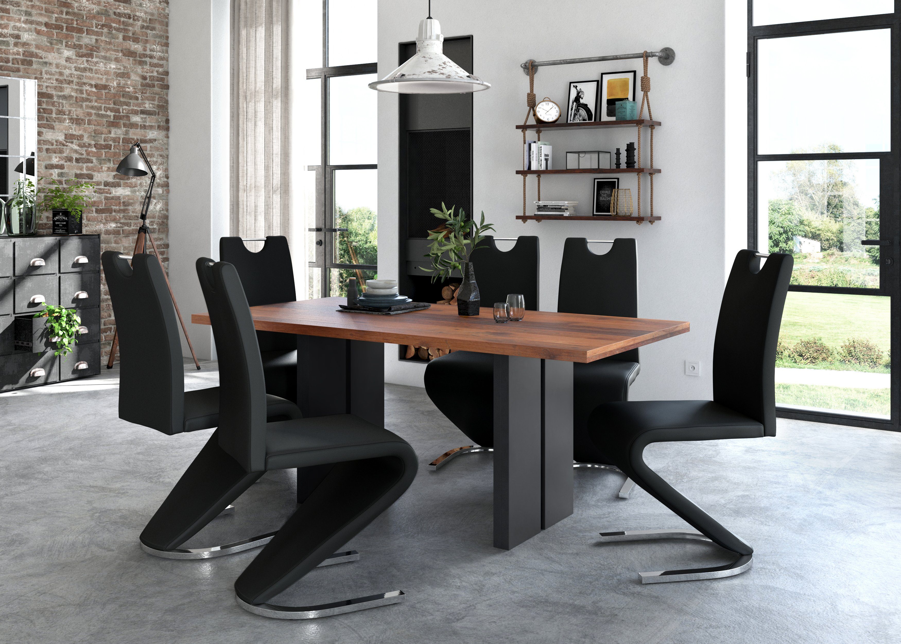 Homexperts Eetkamerstoel Zora 02 Bekleding in imitatieleer, rugleuning met handgreep voor eenvoudig terugtrekken (set, 2 stuks)