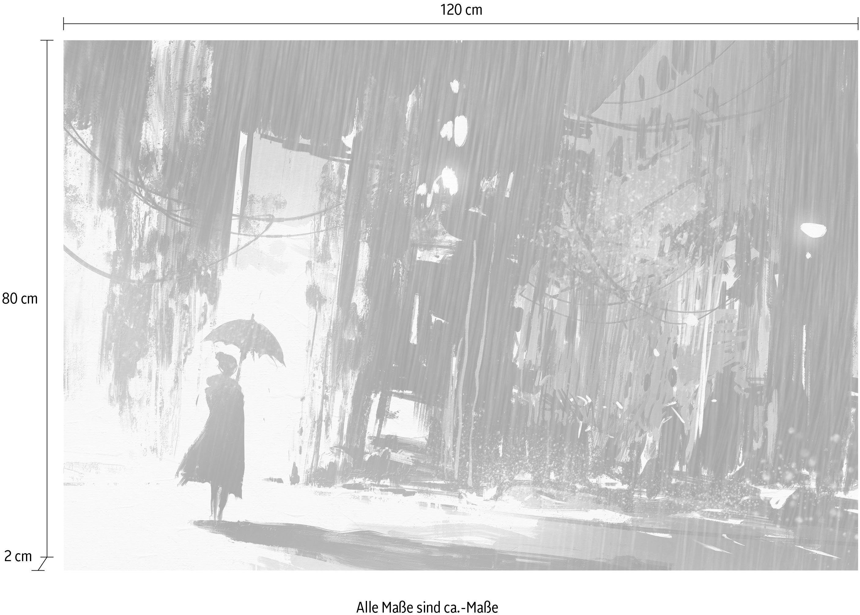 queence Artprint op linnen Vrouw in de regen Premium canvasstof, handgemaakt in Duitsland