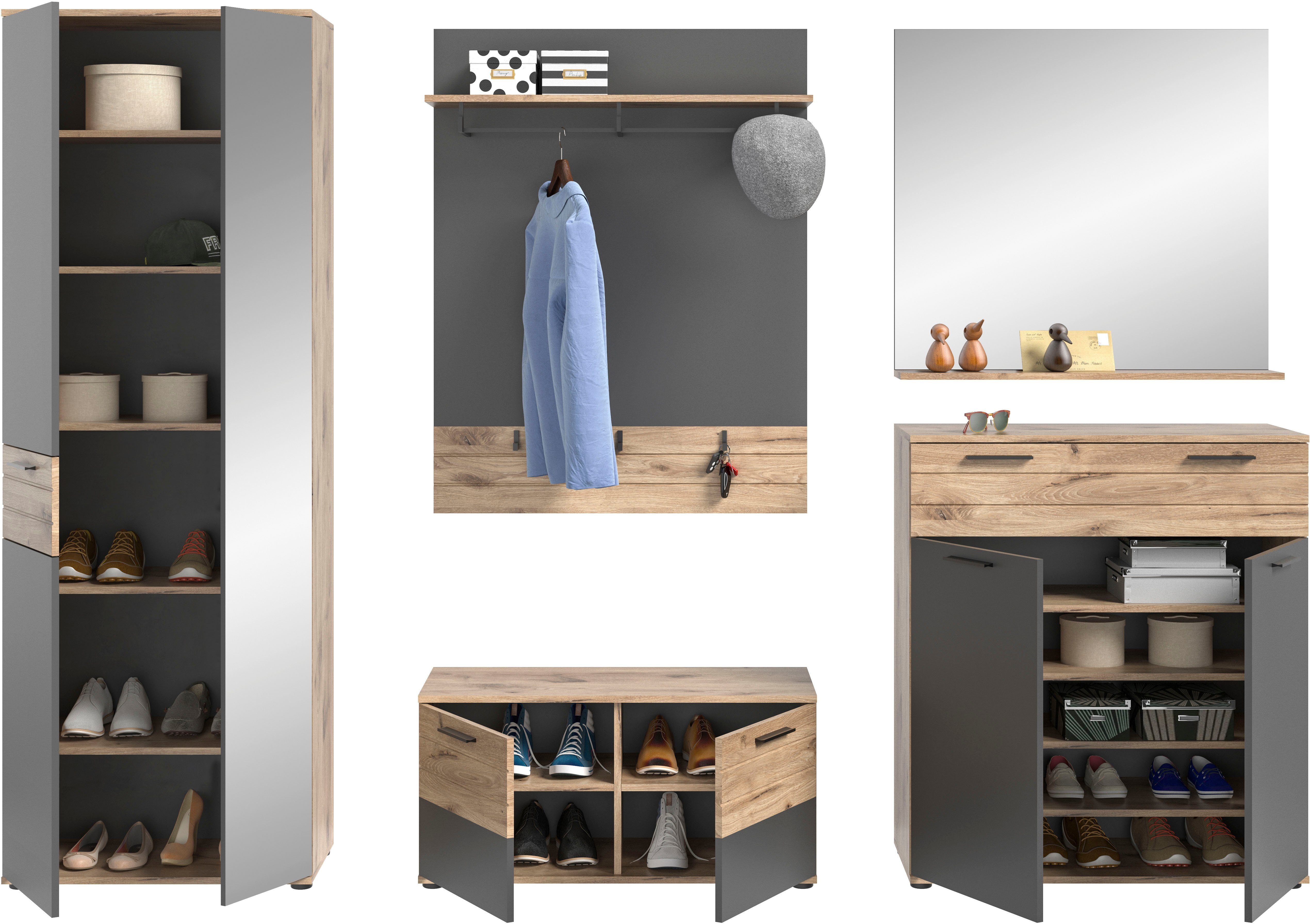 INOSIGN Halmeubelset Riga, Breedte 280 cm, hoogwaardige groeffrezing, 5-delig, bestaande uit: (set, 5-delig)