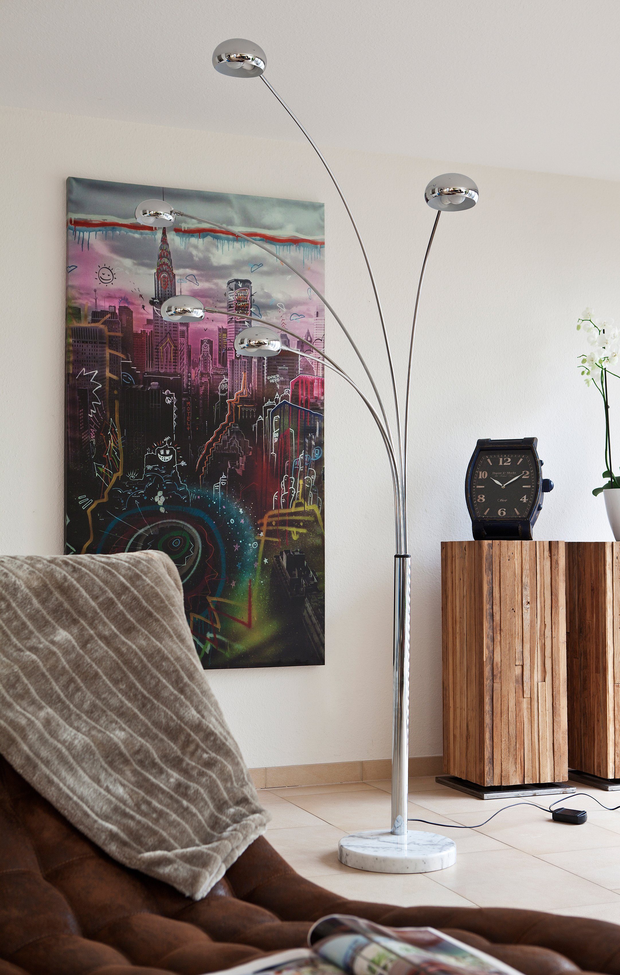 SalesFever Staande lamp Hero 5 beweegbare armen, dimschakelaar, echt marmeren voet (1 stuk)