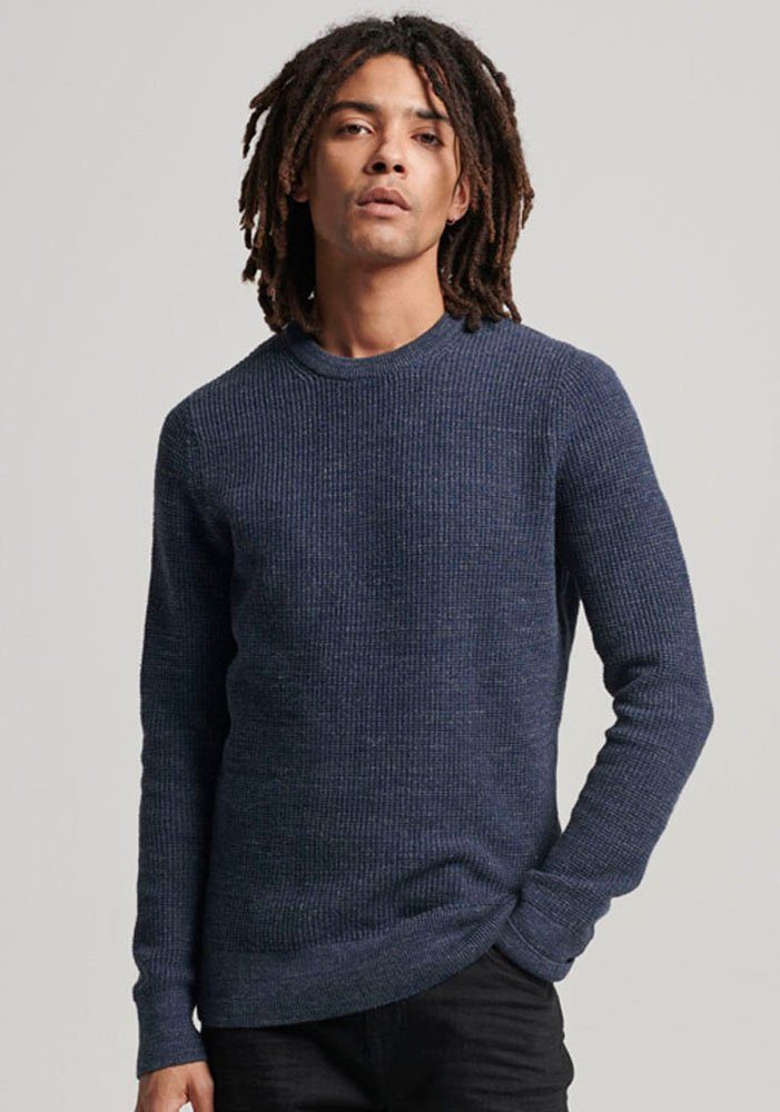 Superdry Gebreide trui TEXTURED CREW KNIT JUMPER met gestructureerd wafelbreipatroon heren pullovers maat S blauw